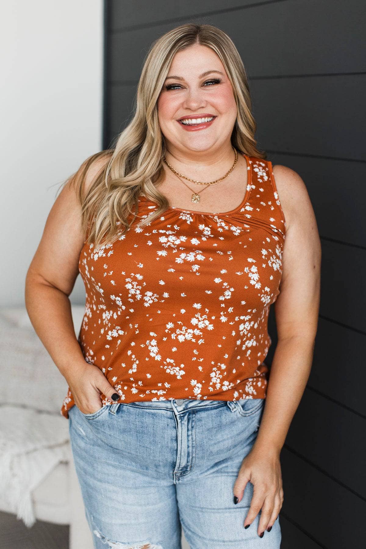 Flourishing Dreams Tank Top- Burnt Orange - Image 4