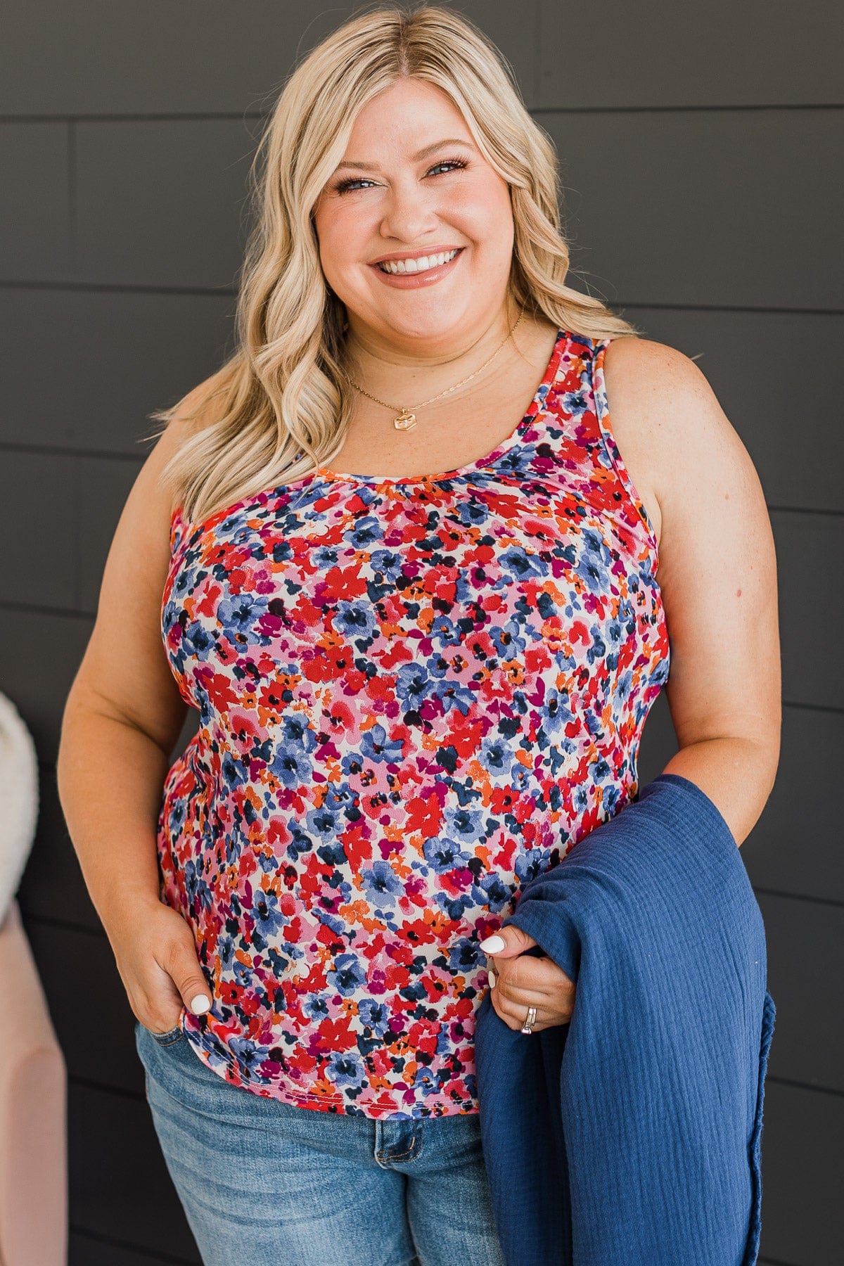 Flourishing Dreams Tank Top- Fuchsia & Royal Blue - Image 2