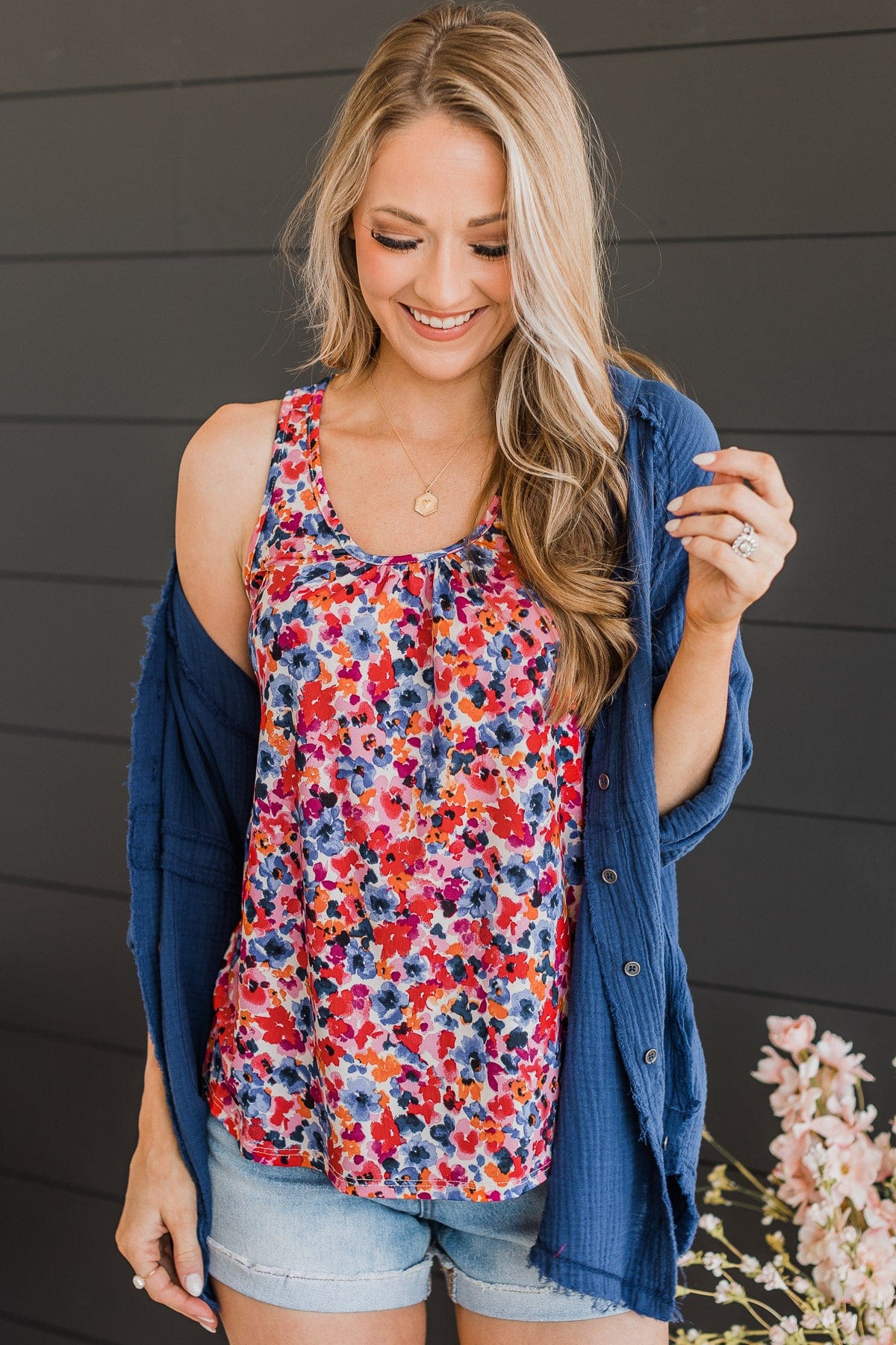 Flourishing Dreams Tank Top- Fuchsia & Royal Blue - Image 3