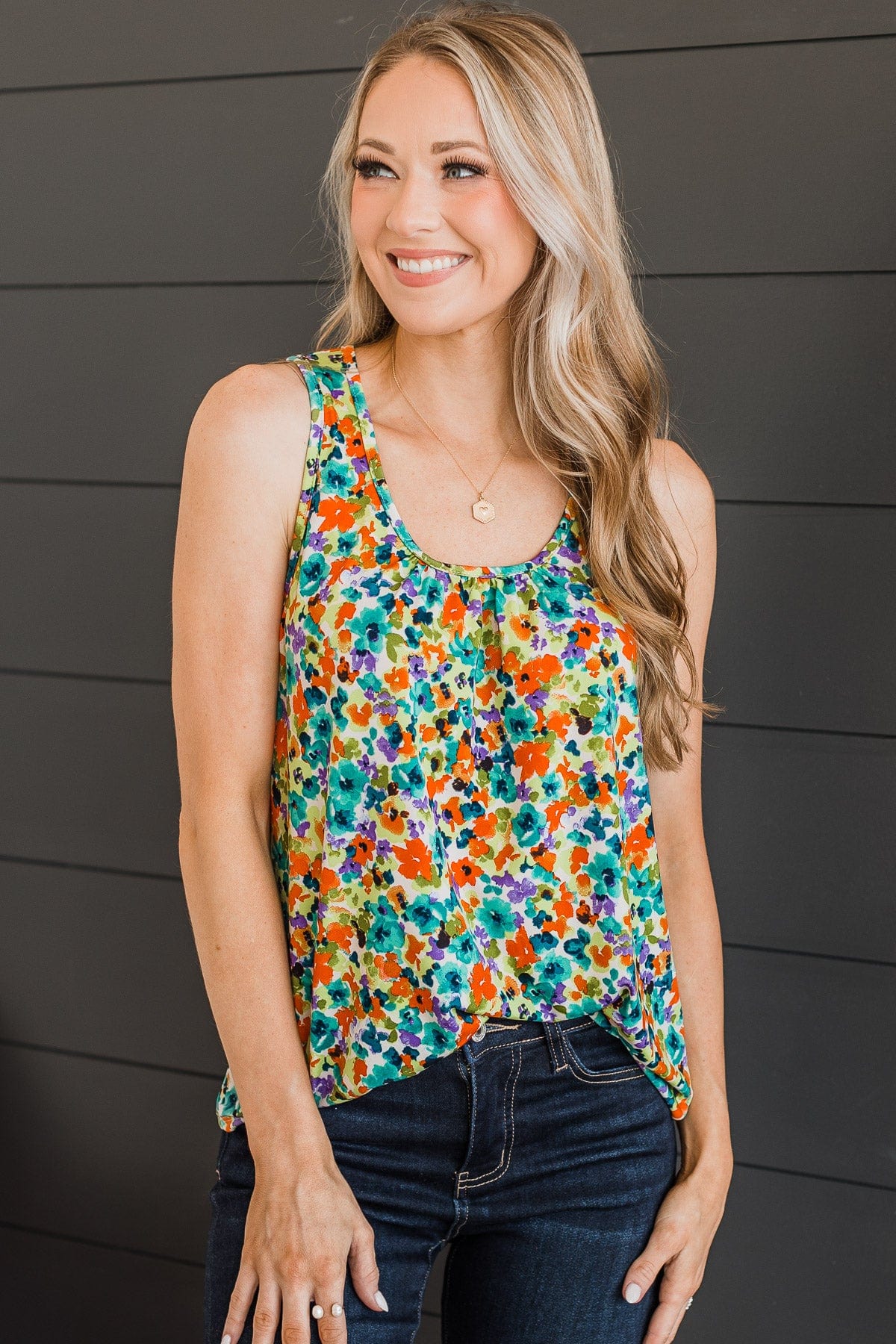 Flourishing Dreams Tank Top- Jade & Orange - Image 4
