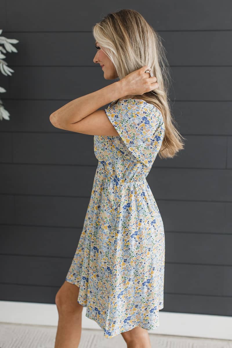 Flow With Confidence Floral Mini Dress- Ivory & Blue - Image 6