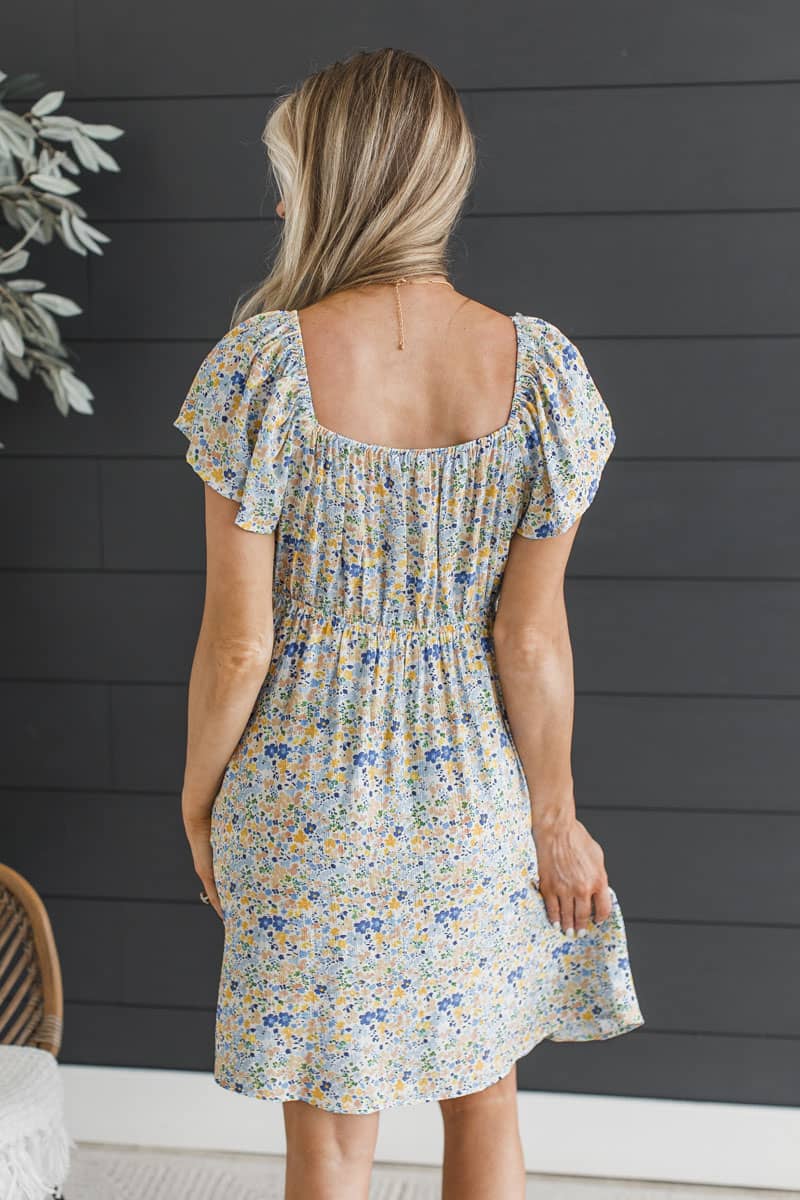 Flow With Confidence Floral Mini Dress- Ivory & Blue - Image 8