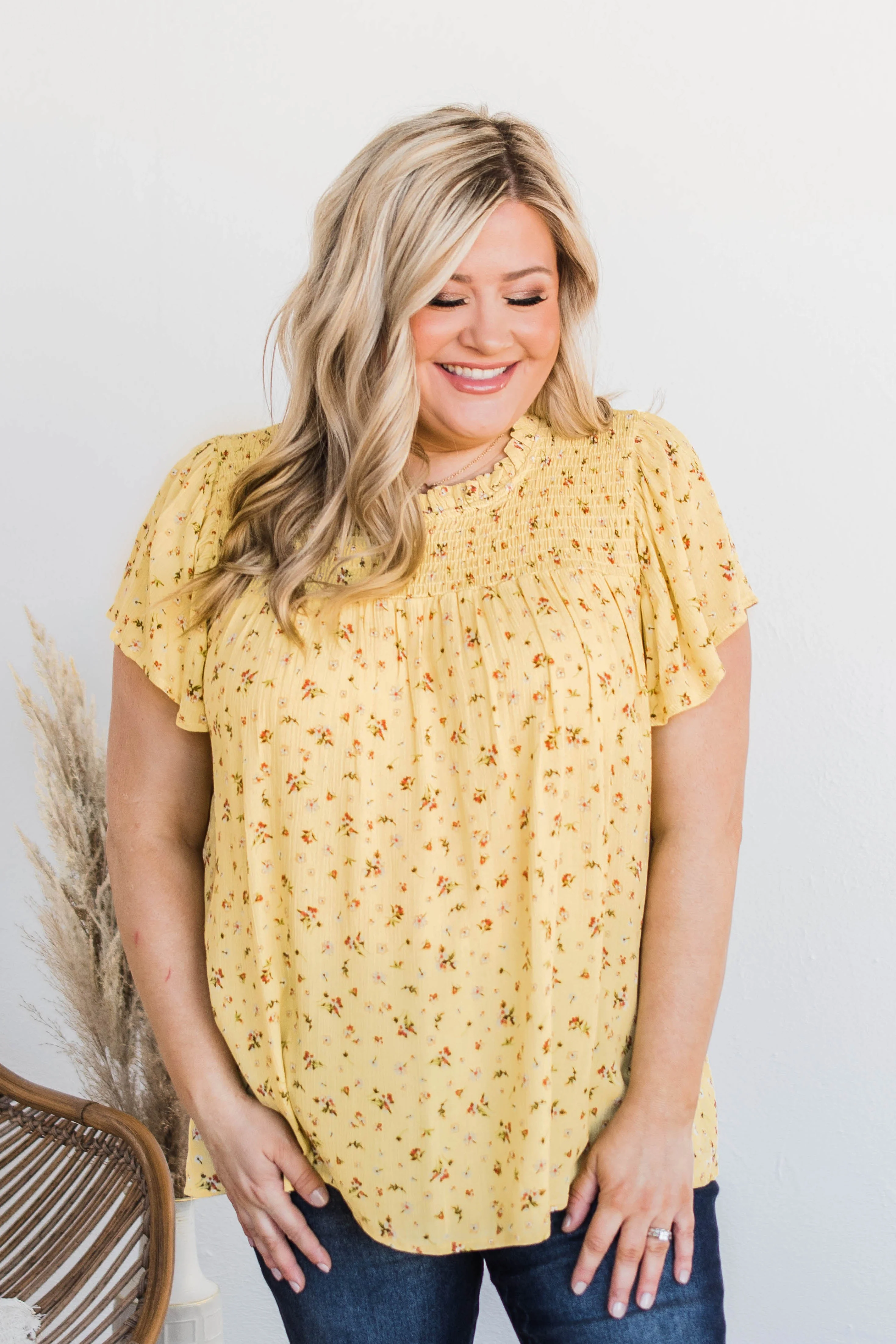 Flower Crown Dreams Smocked Blouse- Pale Yellow - Image 5