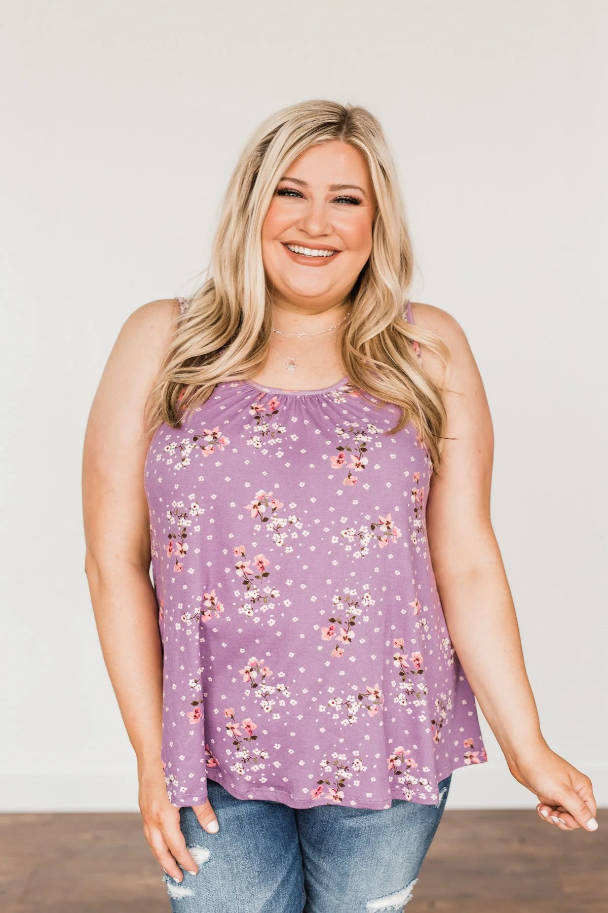 Flowering Fields Floral Lace Tank Top- Lavender - Image 18