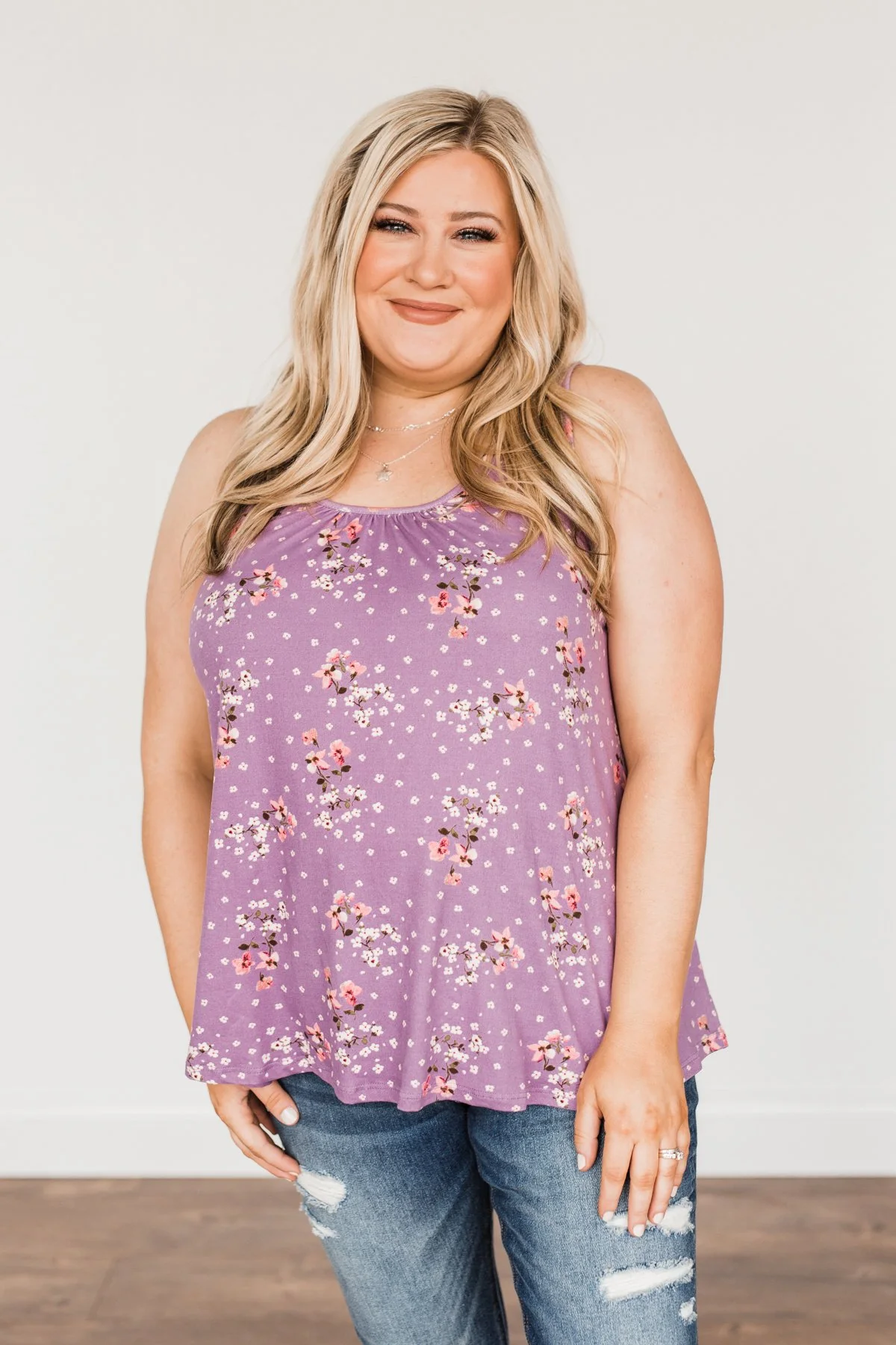Flowering Fields Floral Lace Tank Top- Lavender - Image 19
