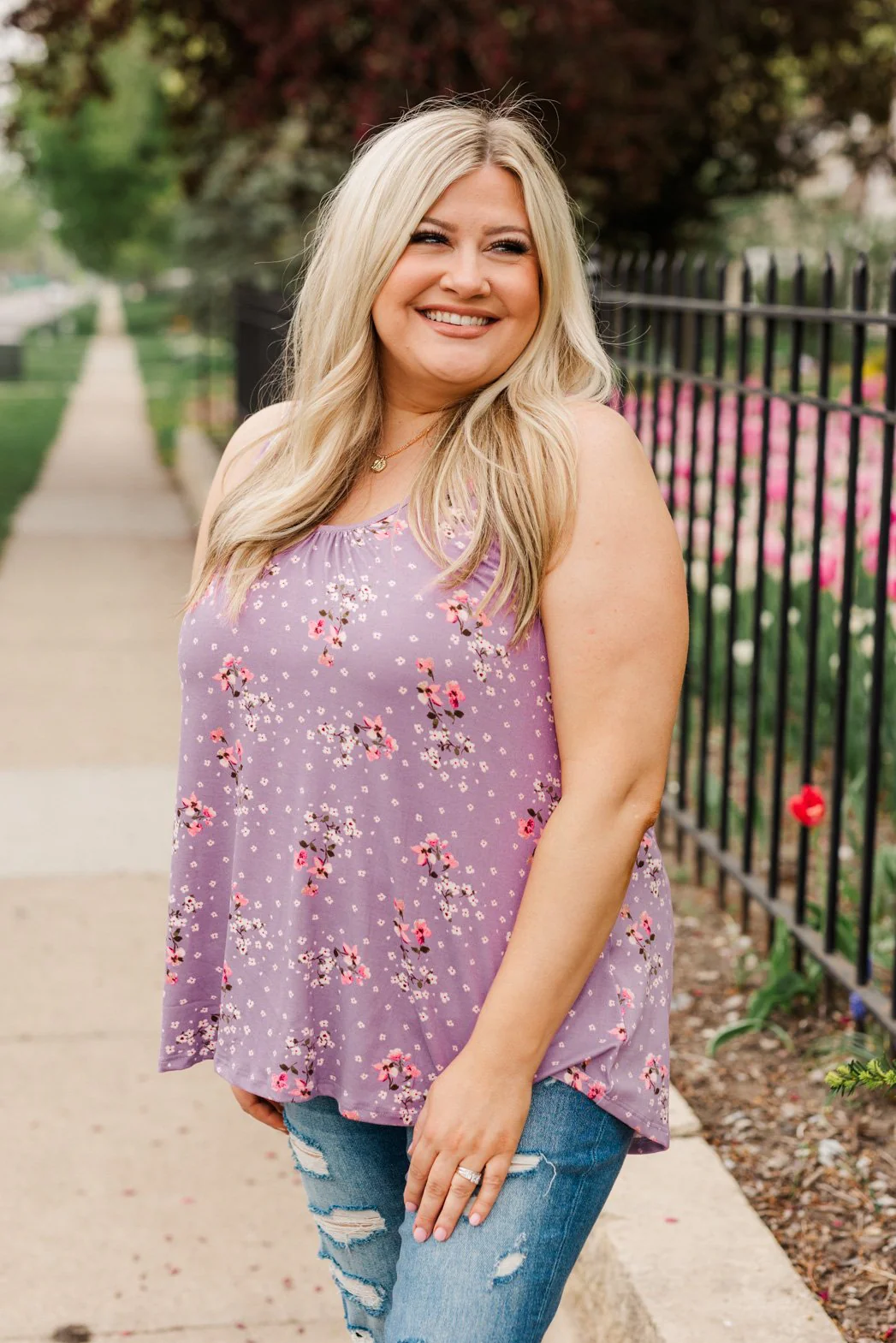 Flowering Fields Floral Lace Tank Top- Lavender - Image 5