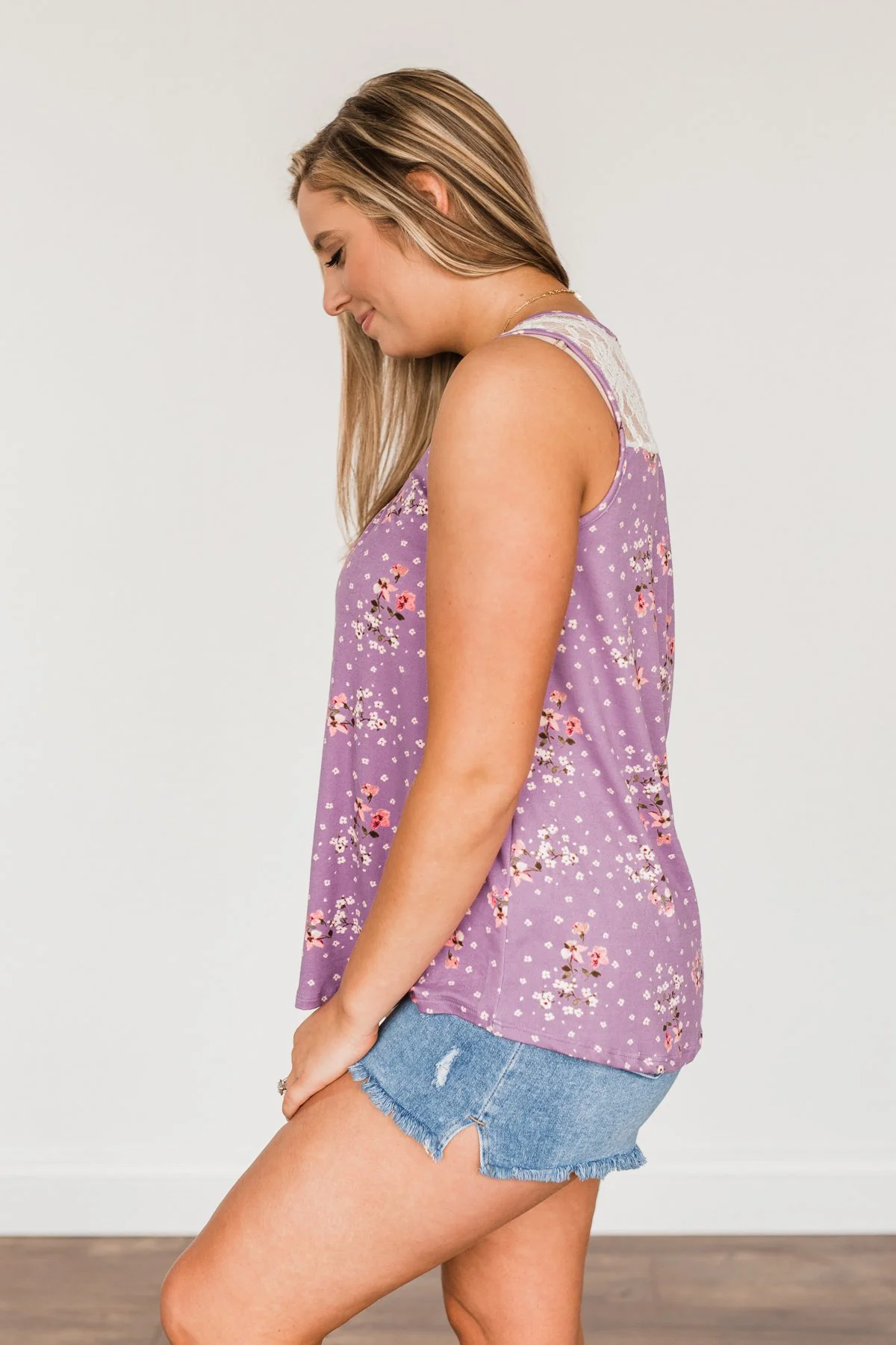 Flowering Fields Floral Lace Tank Top- Lavender - Image 8