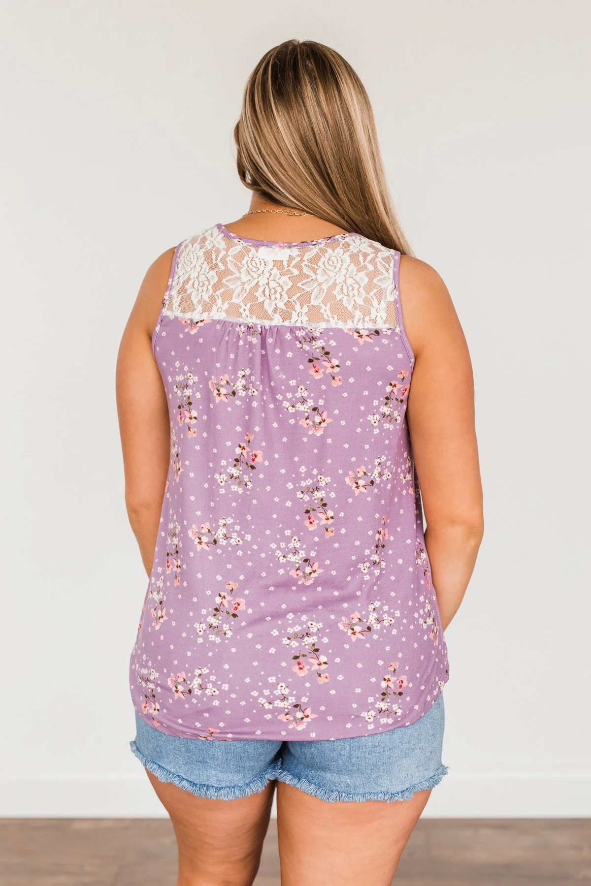 Flowering Fields Floral Lace Tank Top- Lavender - Image 9
