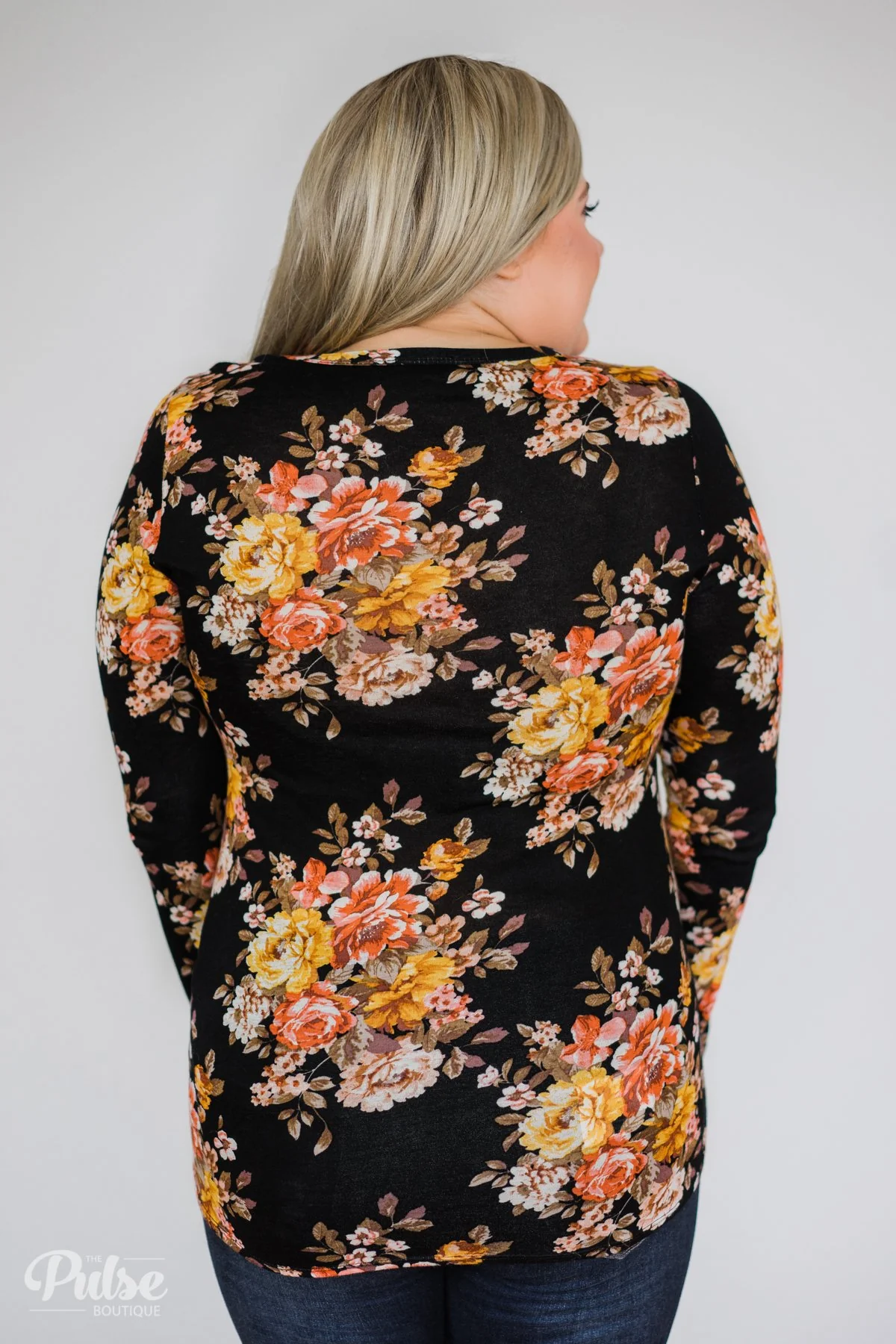 Flowers of Fall Sequin Pocket Long Sleeve Top- Black - Image 11