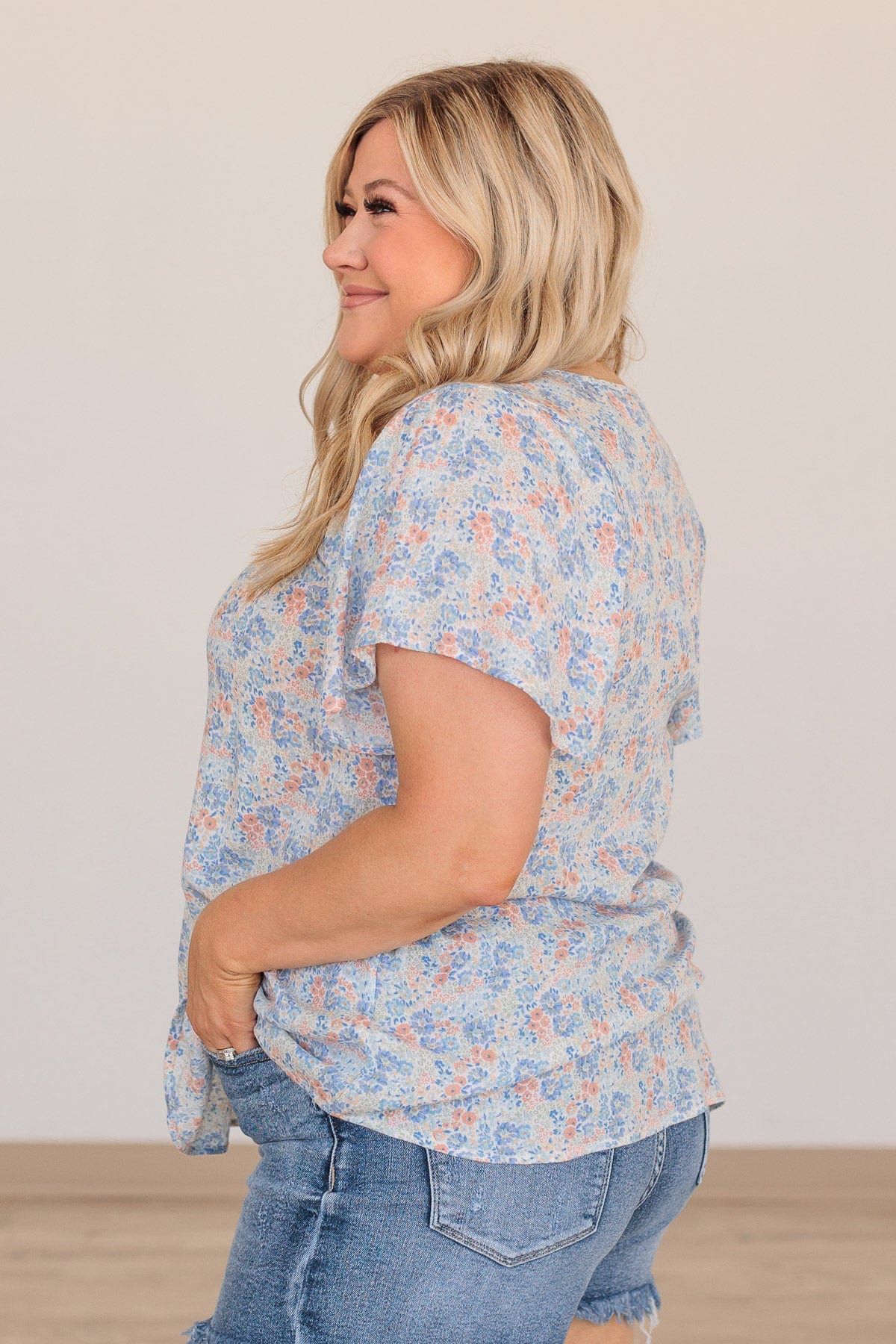 Fluttering Butterflies Floral Top- Blue - Image 7