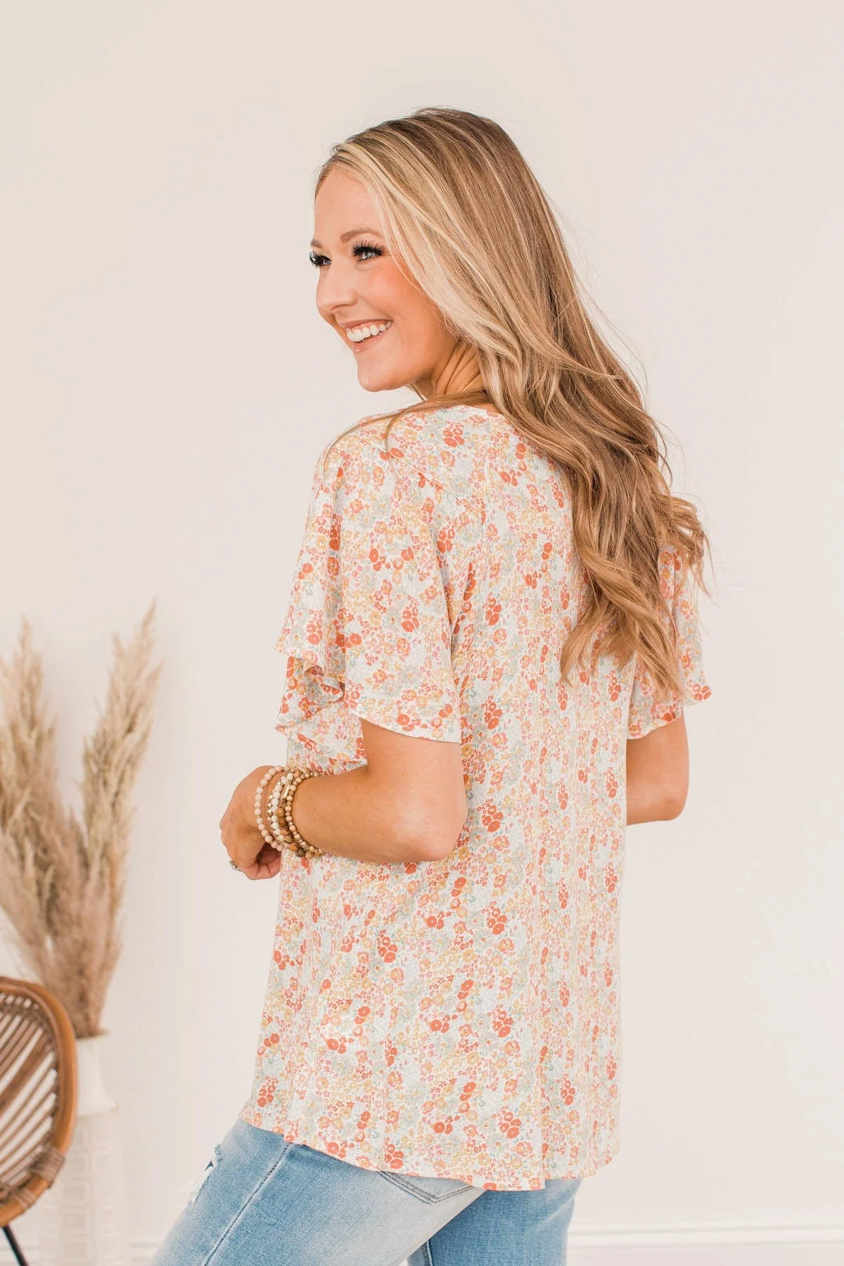 Fluttering Butterflies Floral Top- Coral - Image 10
