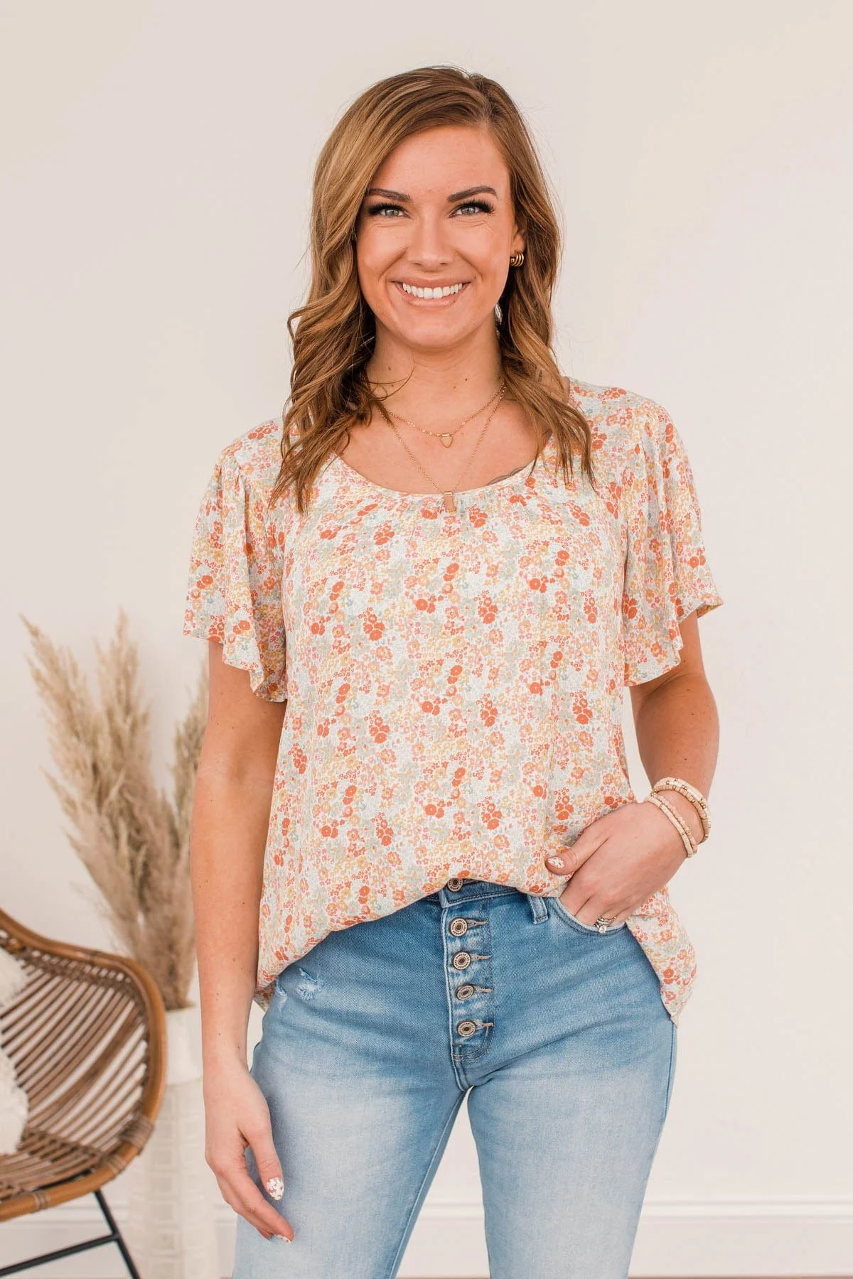 Fluttering Butterflies Floral Top- Coral - Image 2