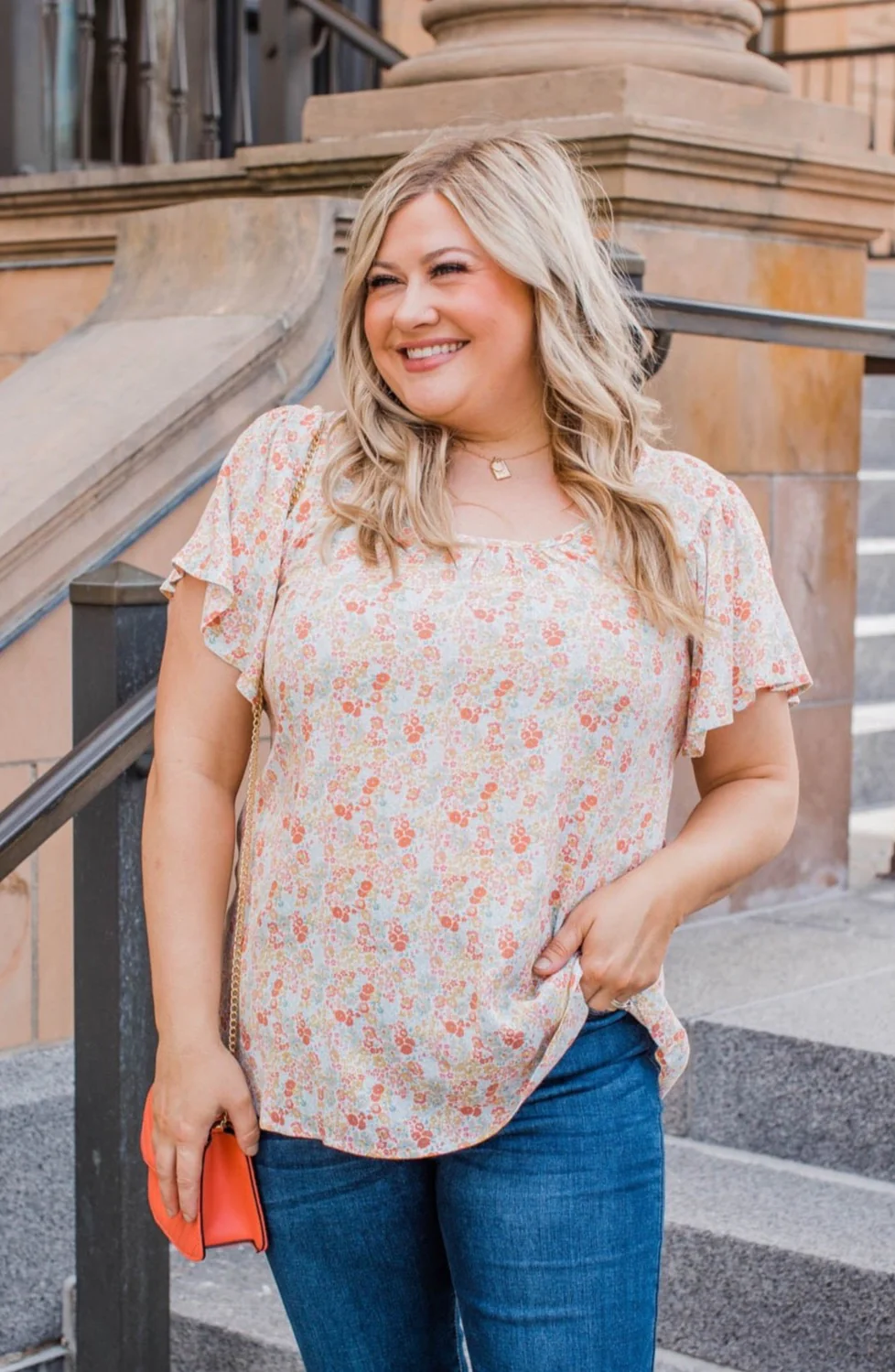 Fluttering Butterflies Floral Top- Coral - Image 4