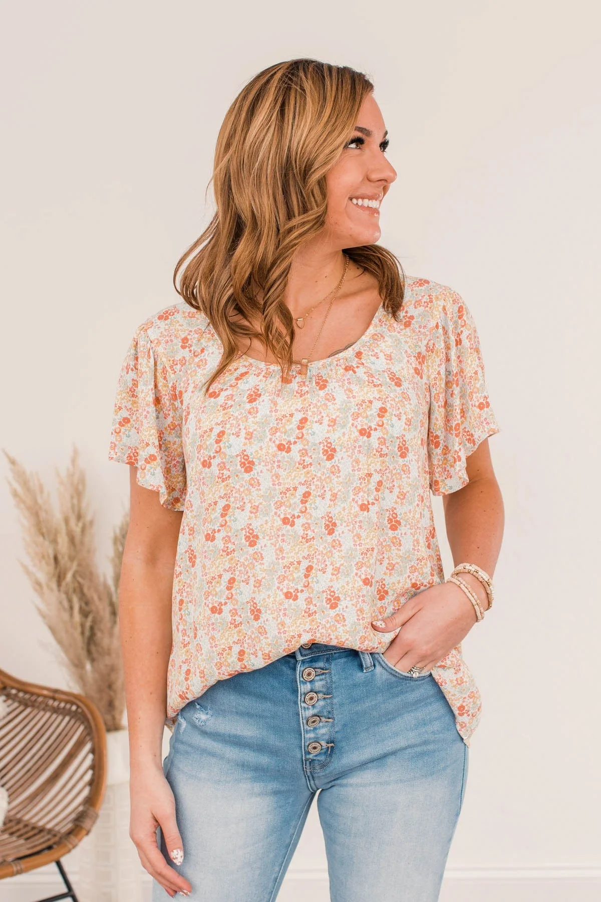 Fluttering Butterflies Floral Top- Coral - Image 5