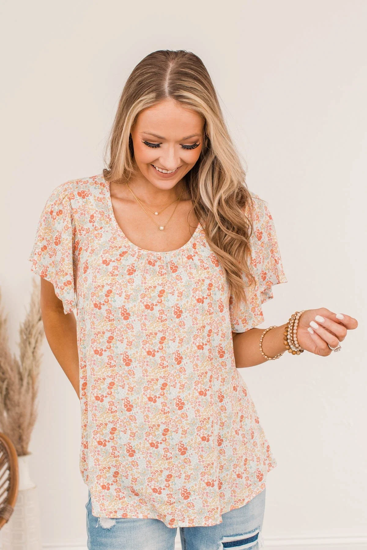 Fluttering Butterflies Floral Top- Coral - Image 6