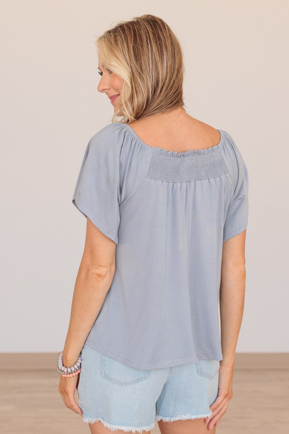 Fluttering Feelings Smocked Top- Light Steel Blue - Image 8