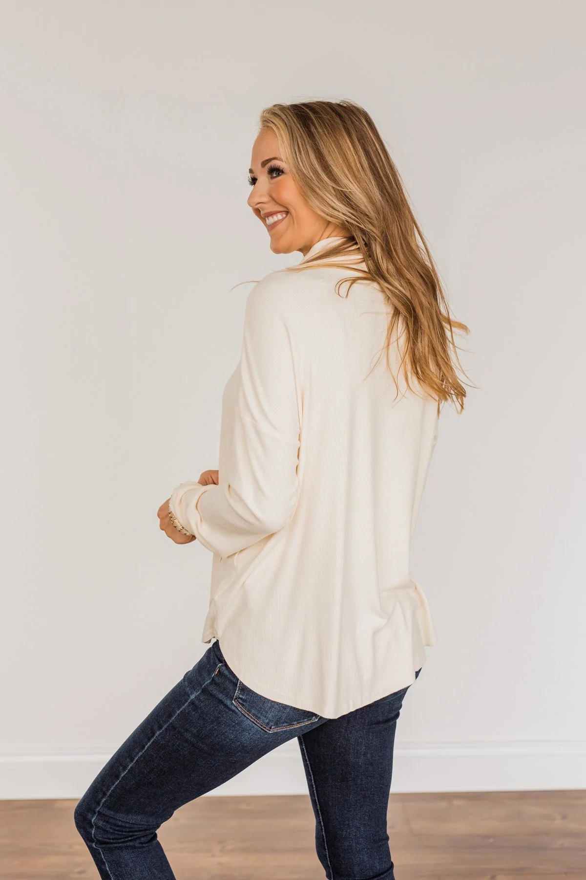 Fluttering Leaves Cowl Neck Top- Cream - Image 10
