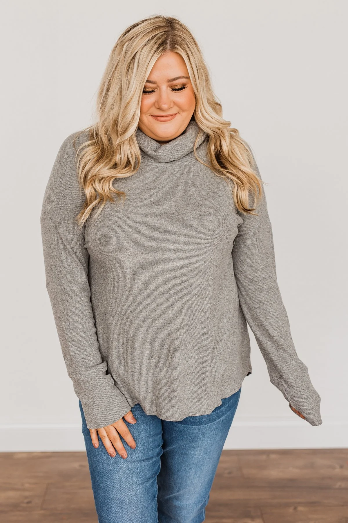 Fluttering Leaves Cowl Neck Top- Grey - Image 4