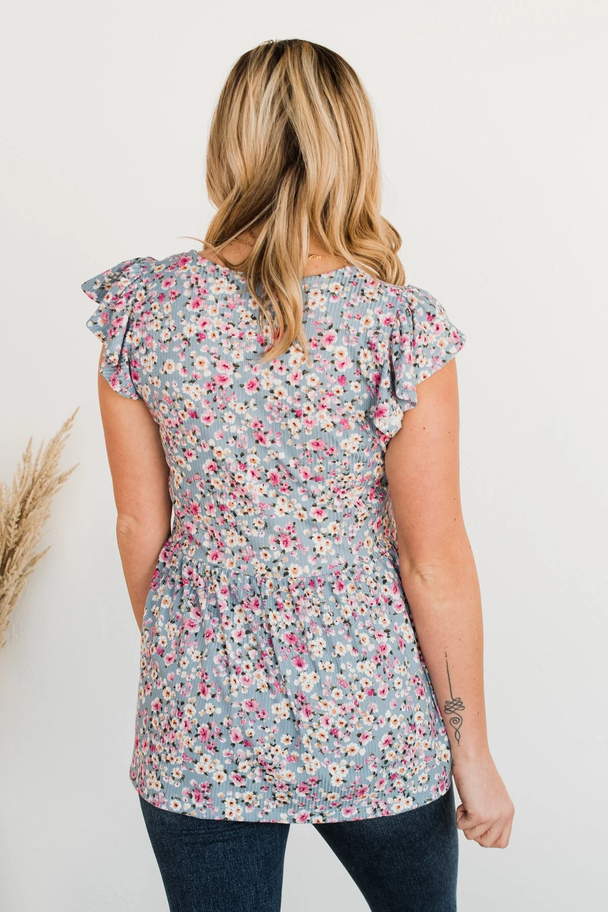 Fluttering Petals Floral Babydoll Top- Blue - Image 12