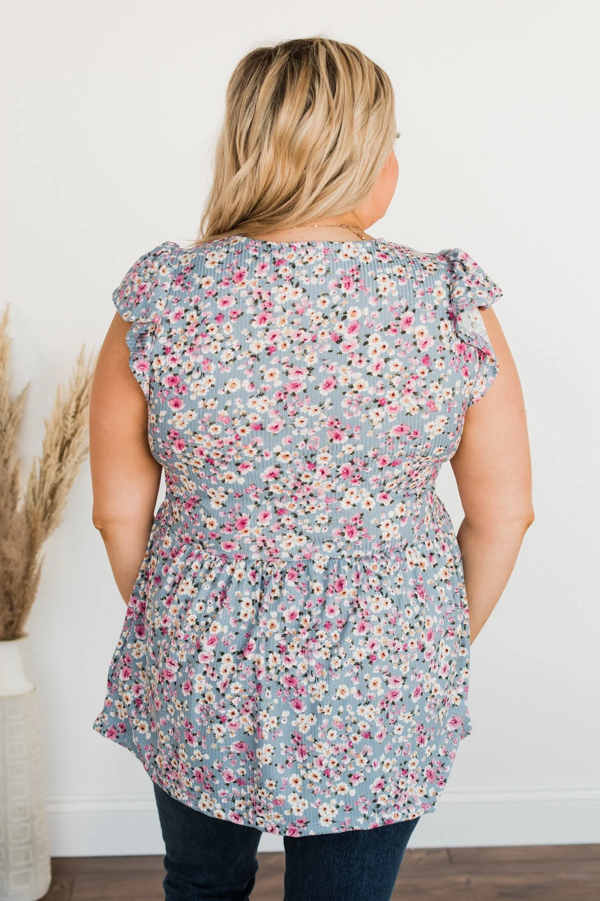 Fluttering Petals Floral Babydoll Top- Blue - Image 13