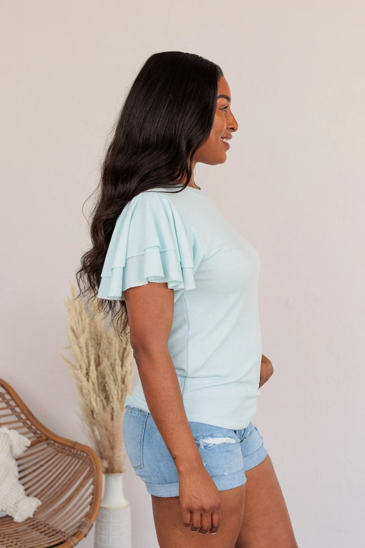 Fly Above The Rest Flutter Sleeve Top- Baby Blue - Image 10