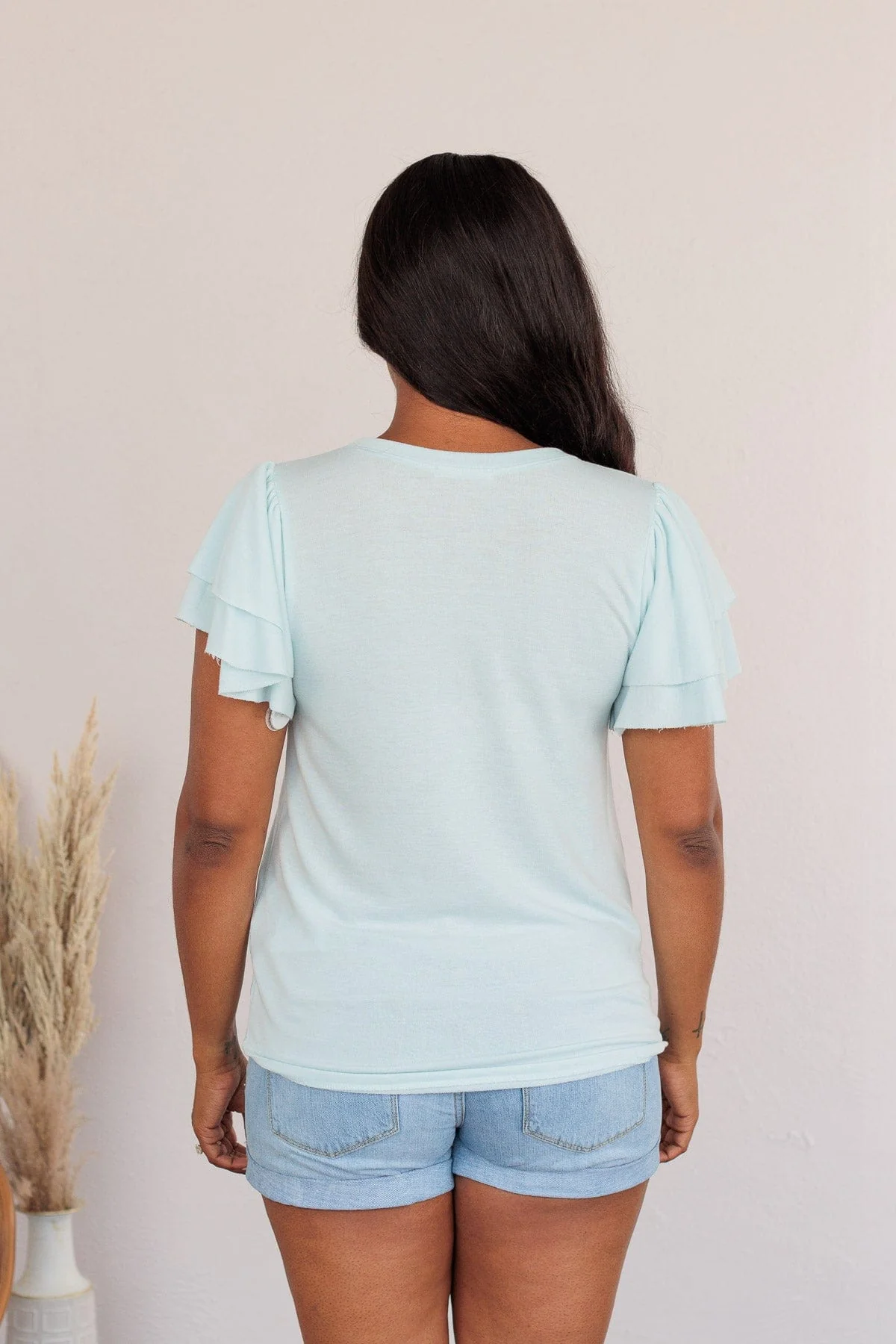 Fly Above The Rest Flutter Sleeve Top- Baby Blue - Image 12
