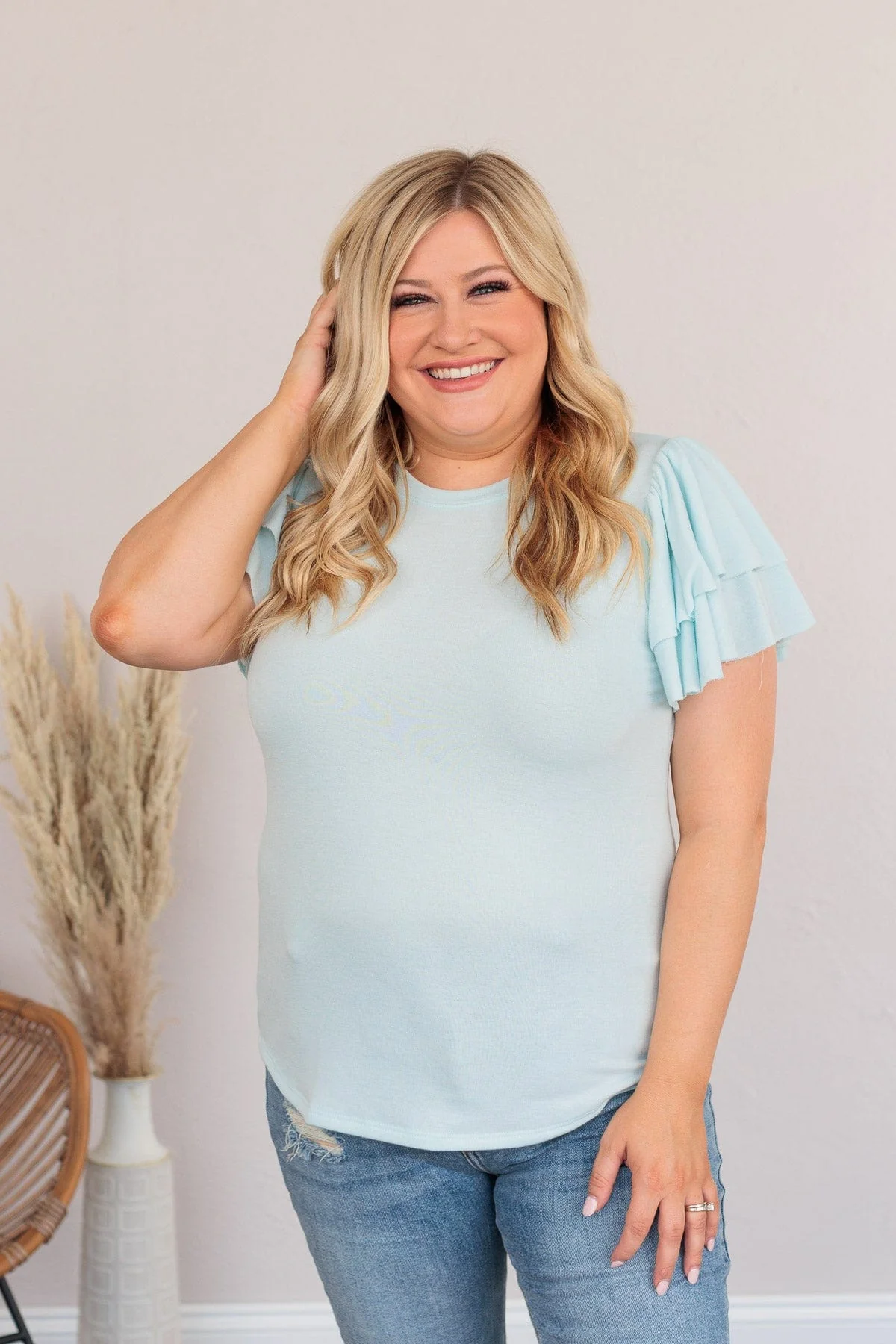 Fly Above The Rest Flutter Sleeve Top- Baby Blue - Image 3