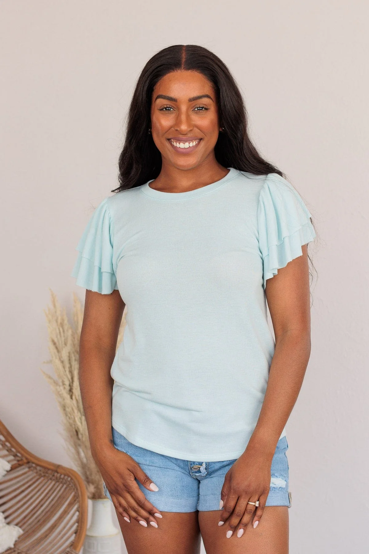 Fly Above The Rest Flutter Sleeve Top- Baby Blue - Image 5