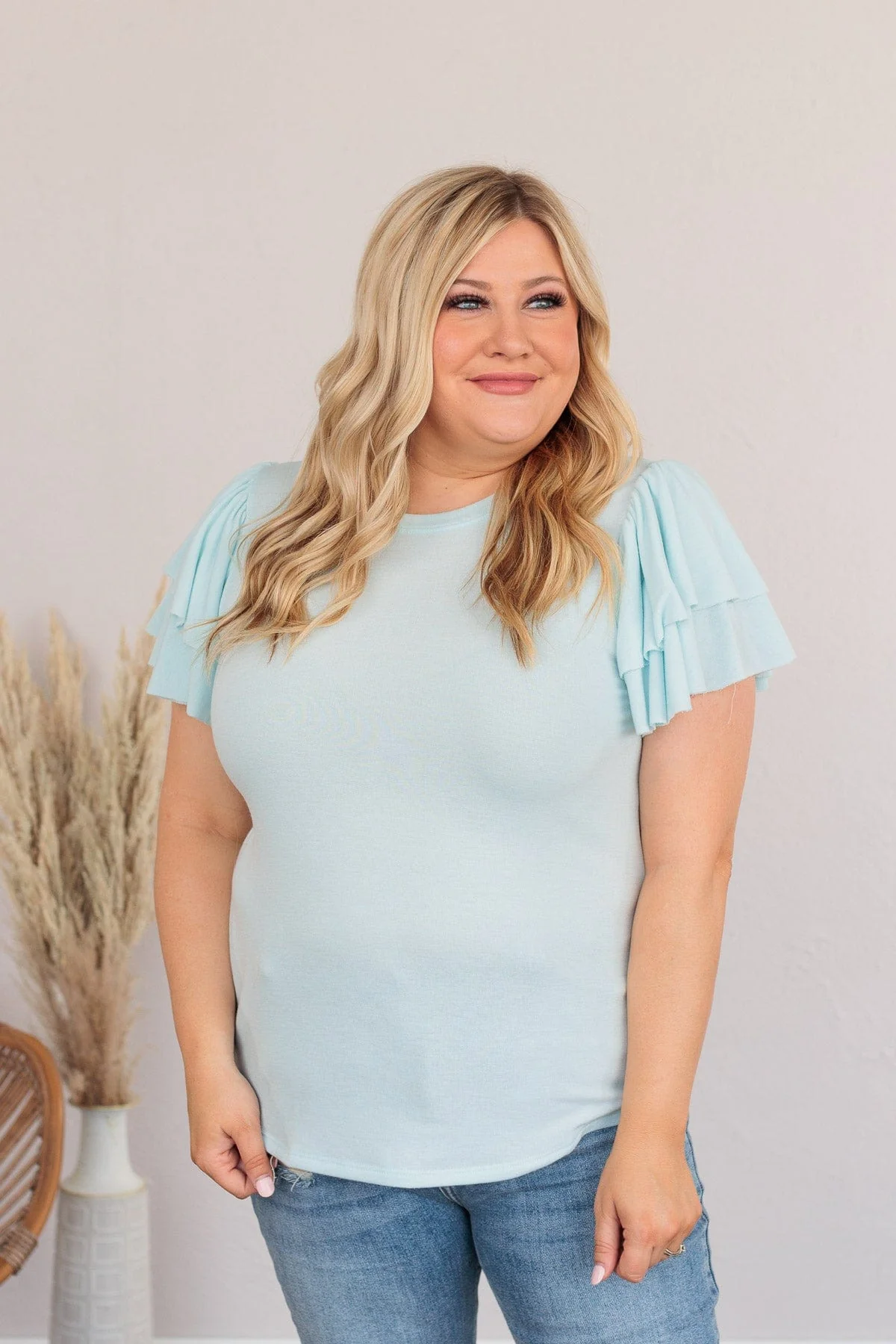 Fly Above The Rest Flutter Sleeve Top- Baby Blue - Image 6