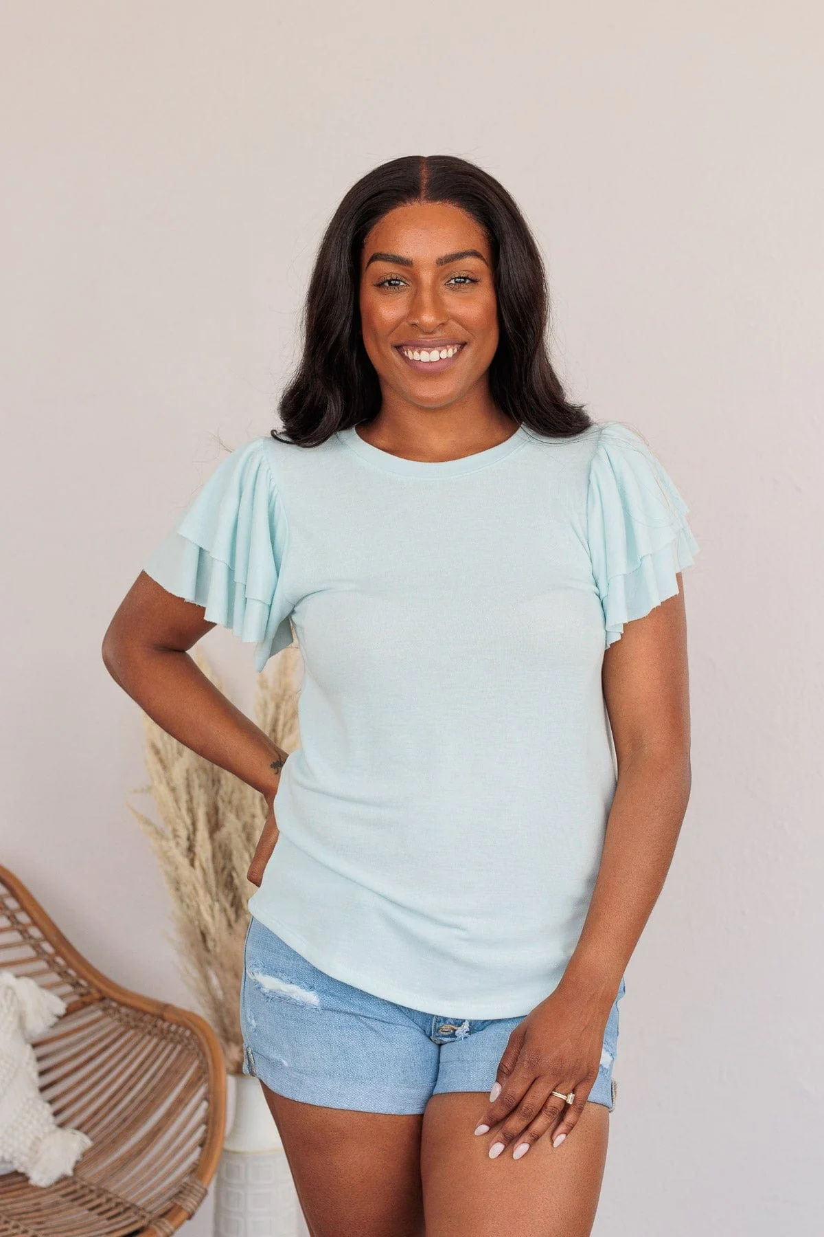 Fly Above The Rest Flutter Sleeve Top- Baby Blue - Image 7