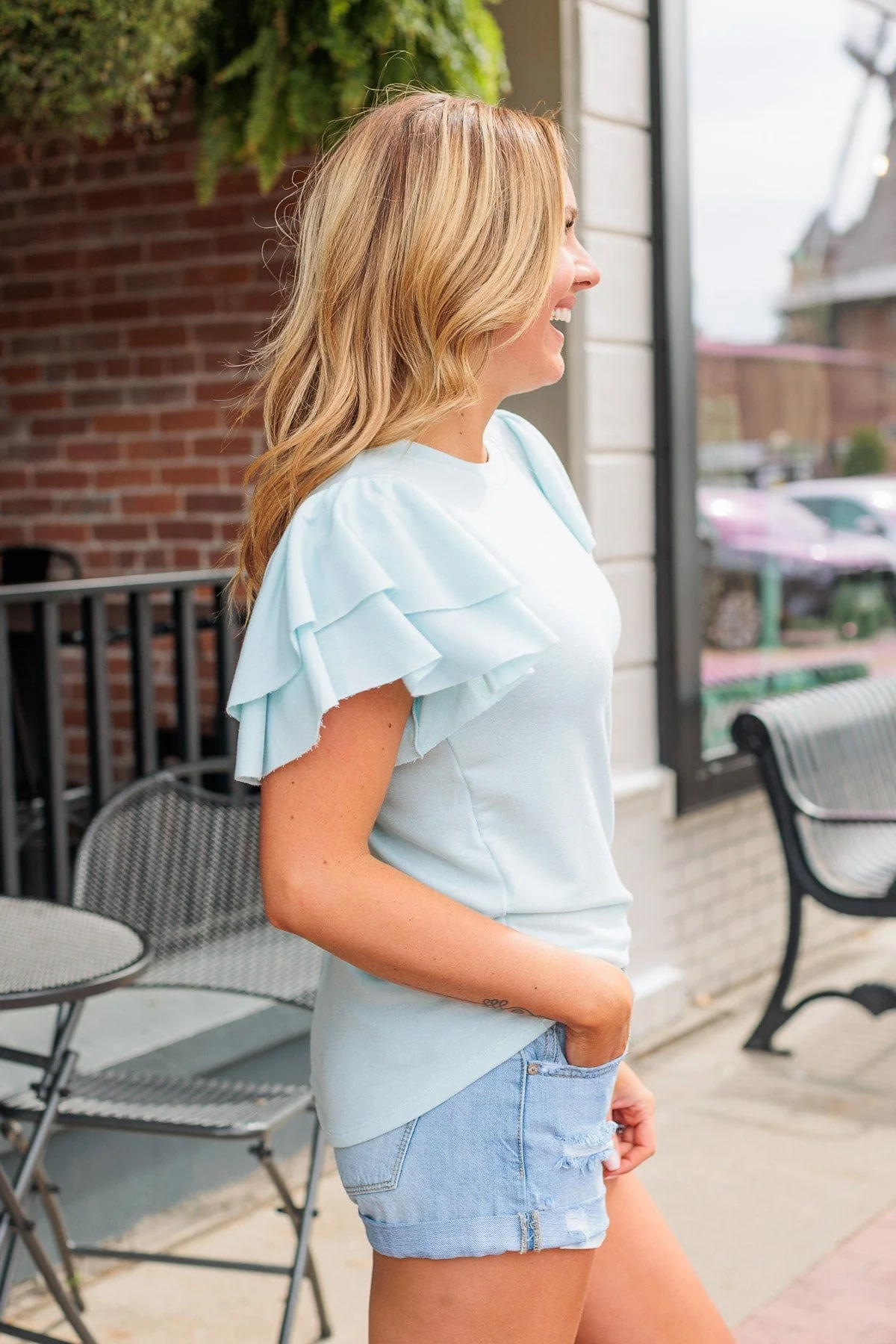 Fly Above The Rest Flutter Sleeve Top- Baby Blue - Image 8