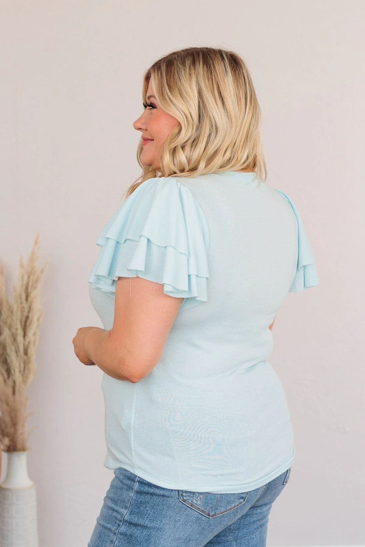 Fly Above The Rest Flutter Sleeve Top- Baby Blue - Image 9