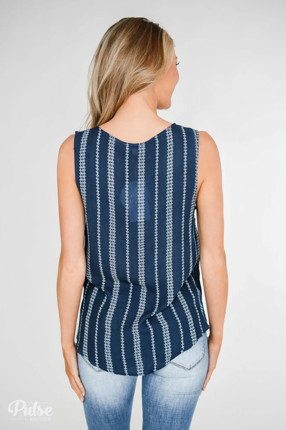Focus On Me Tie & Button Tank Top- Navy - Image 10