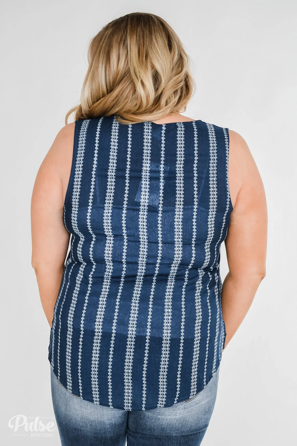 Focus On Me Tie & Button Tank Top- Navy - Image 15