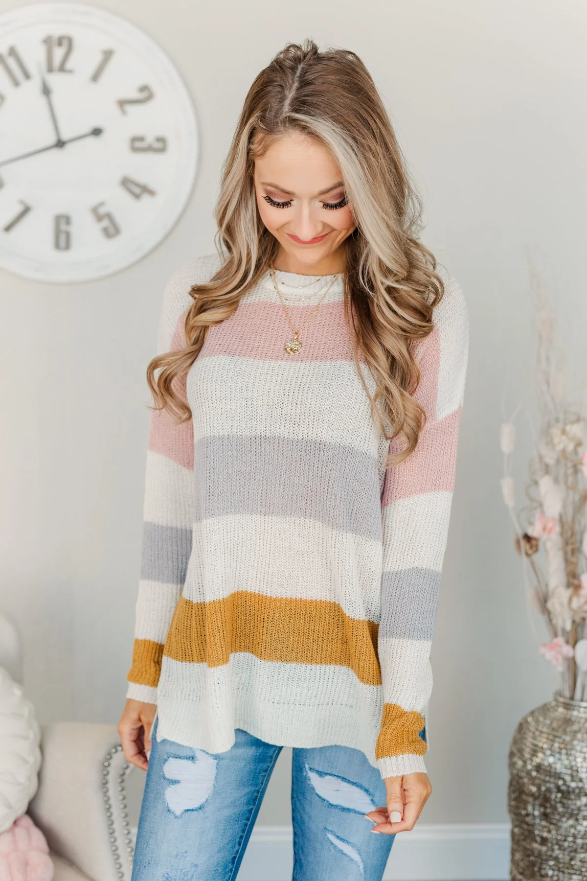 Focus On The Good Knit Sweater- Ivory, Blush, Camel, & Grey - Image 6
