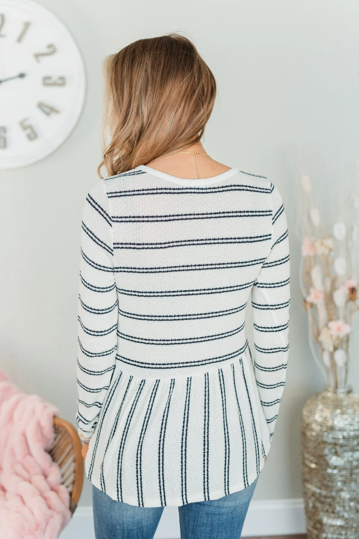 Focus On The Positive Babydoll Top- Ivory & Navy - Image 6