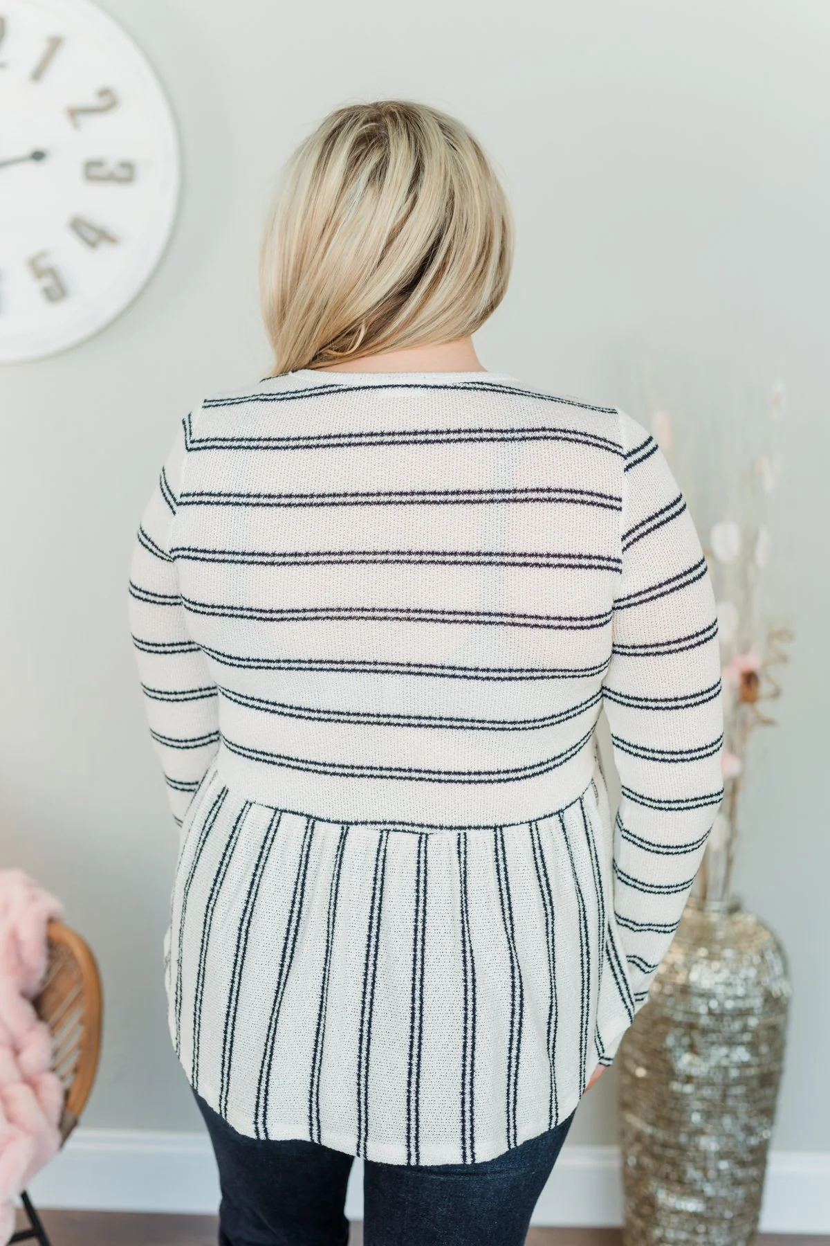 Focus On The Positive Babydoll Top- Ivory & Navy - Image 7