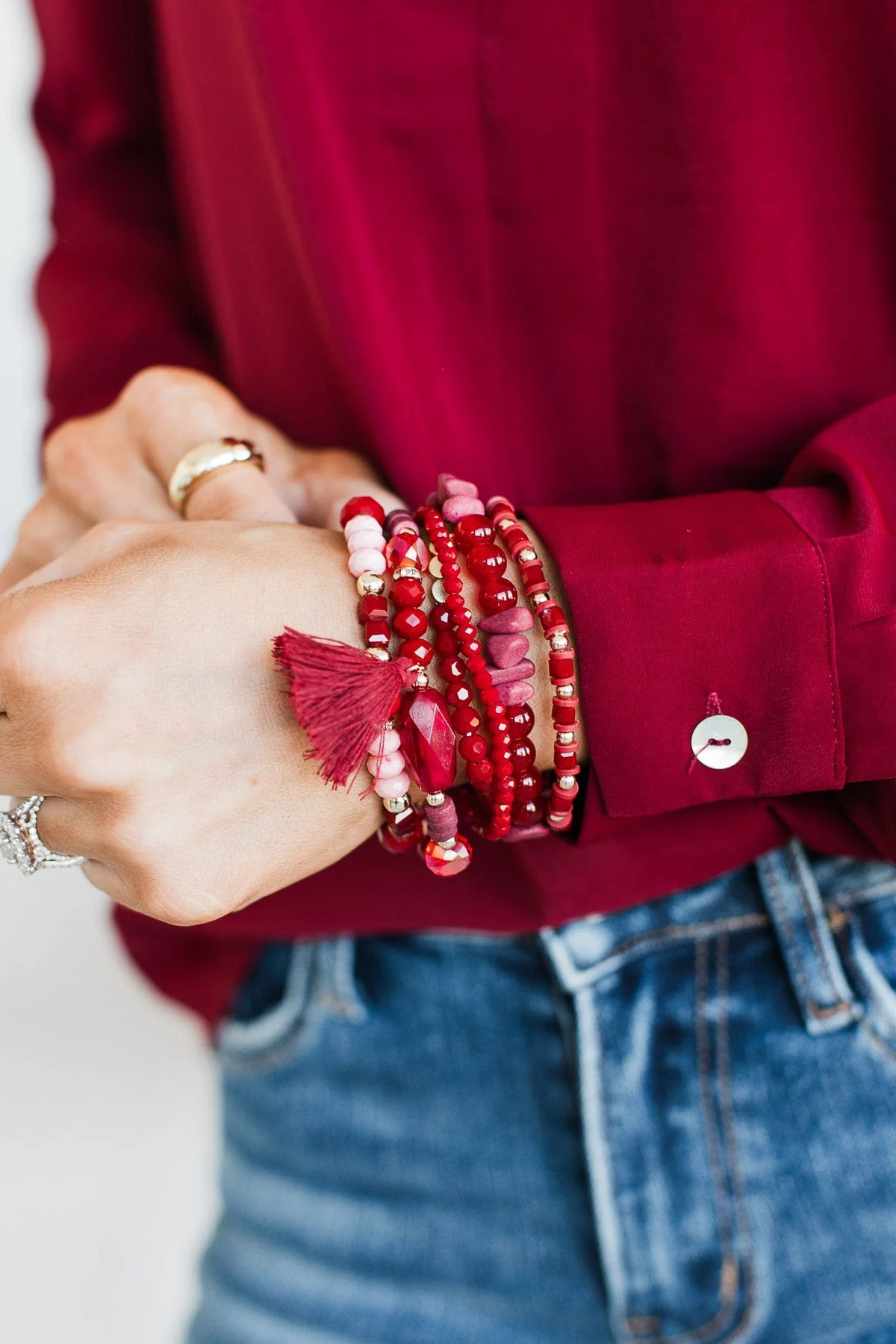 Focus On You Stackable Bracelet Set- Burgundy - Image 2