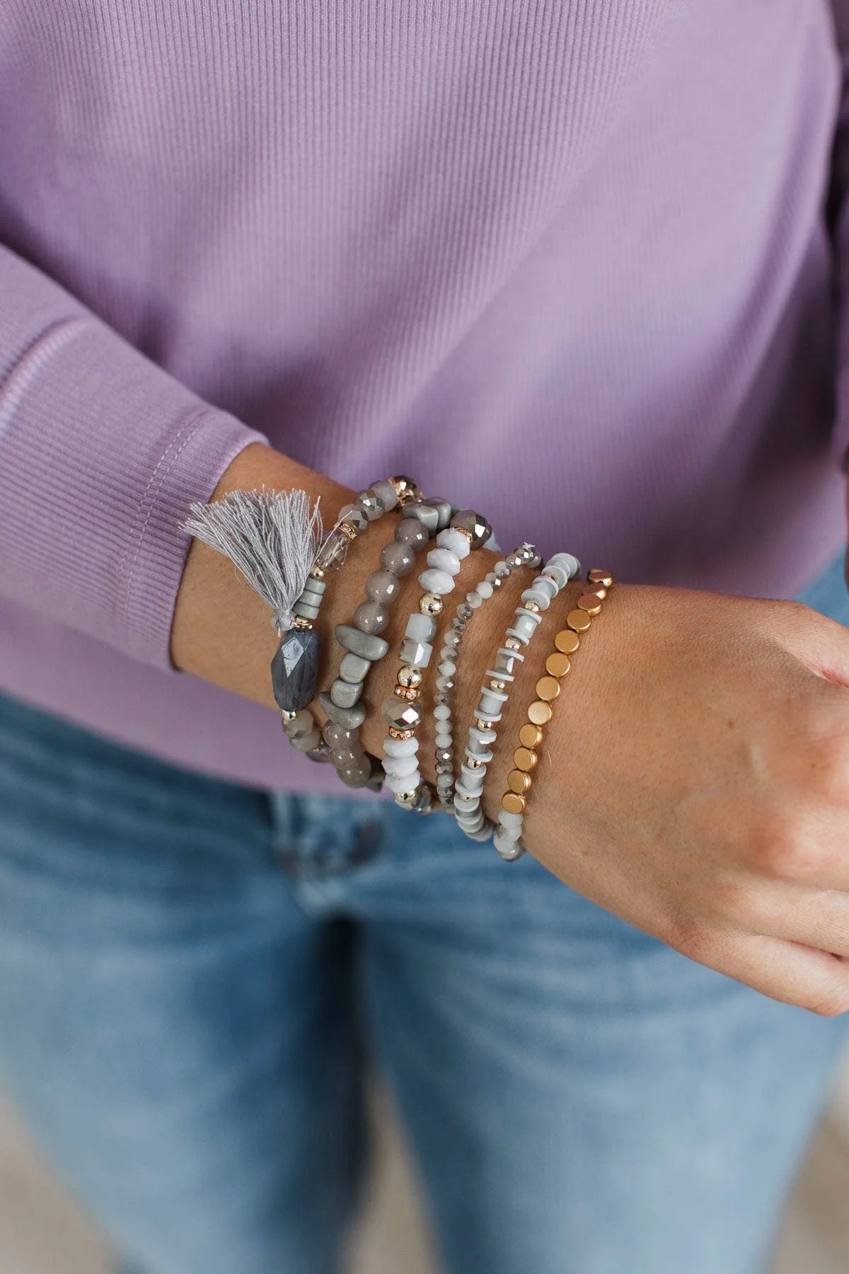Focus On You Stackable Bracelet Set- Grey