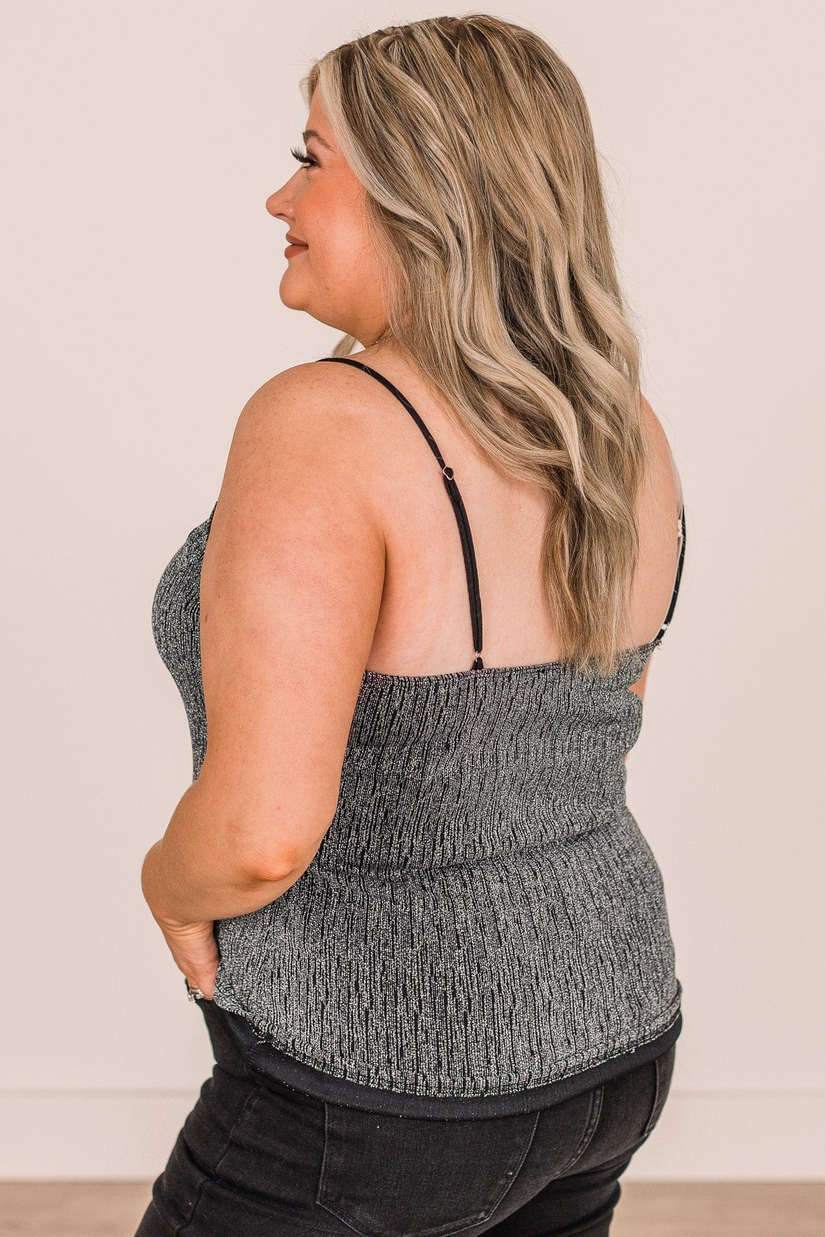 Focused On Forever Shimmer Tank Top- Black & Silver - Image 7