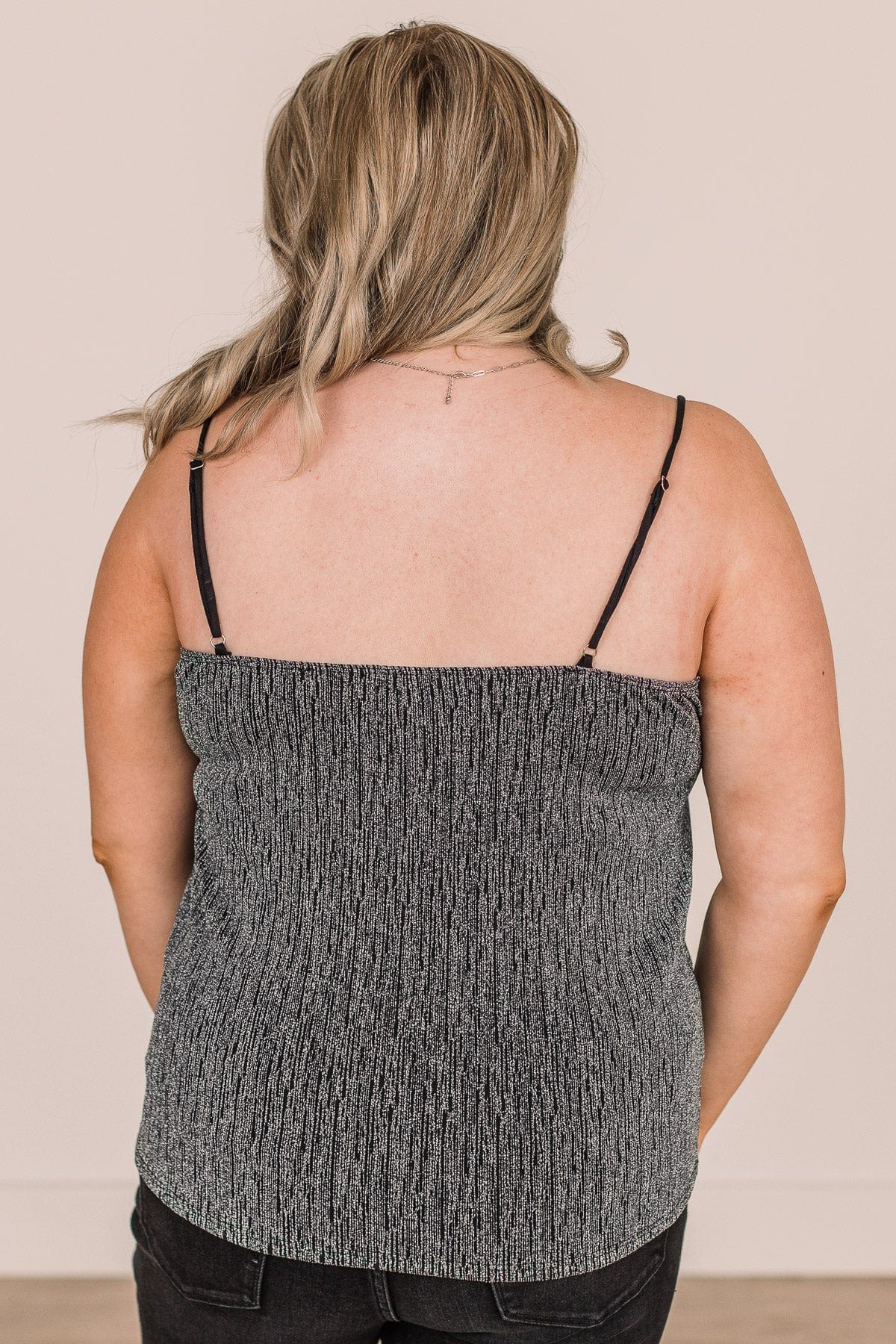 Focused On Forever Shimmer Tank Top- Black & Silver - Image 9