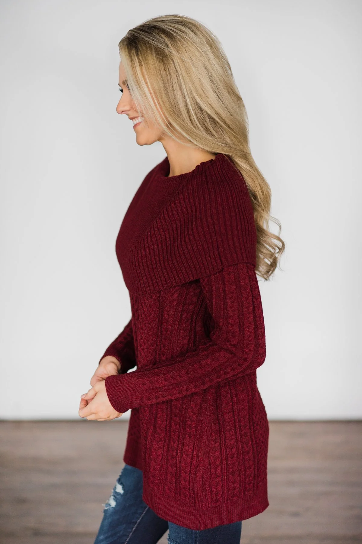 Fold Over Burgundy Sweater - Image 4