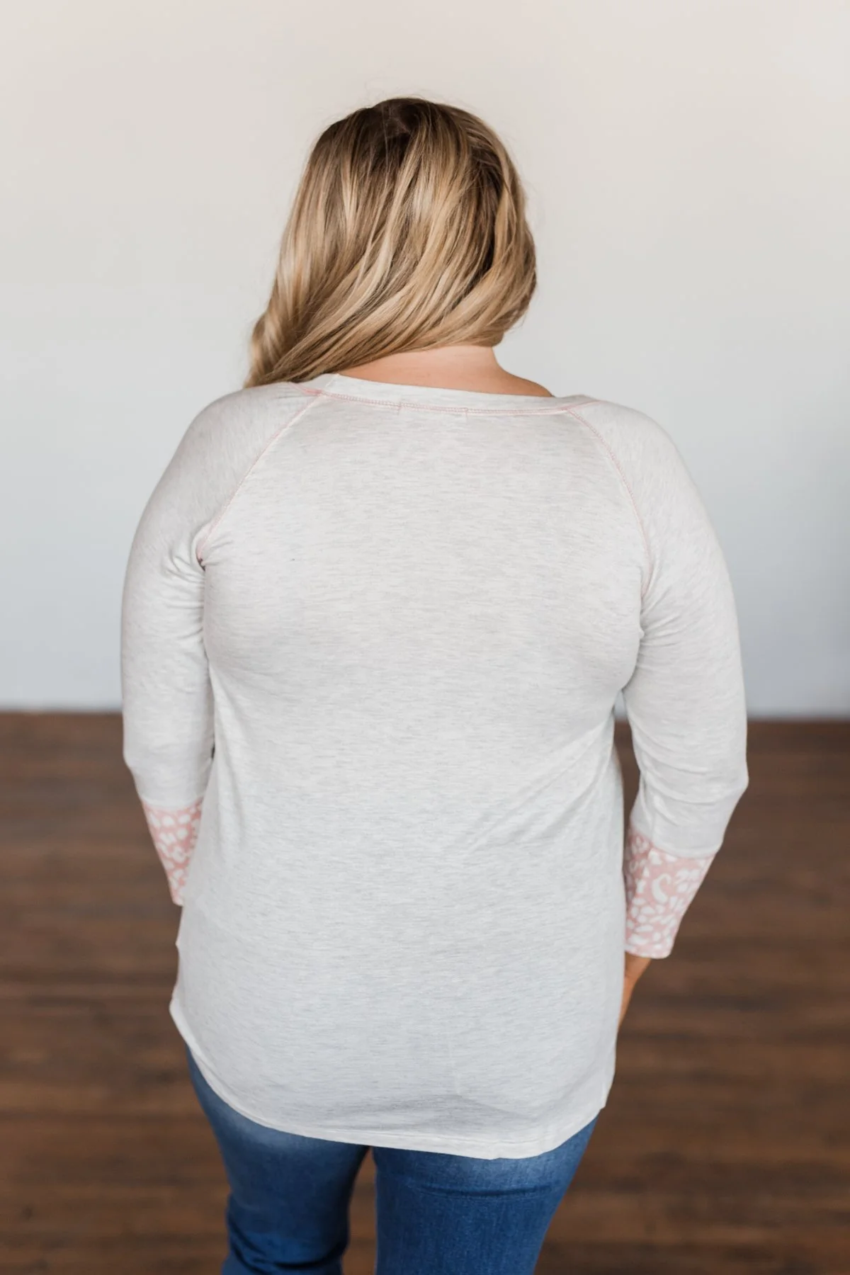 Follow My Feelings 3/4 Sleeve Top- Light Heather Grey & Blush - Image 10