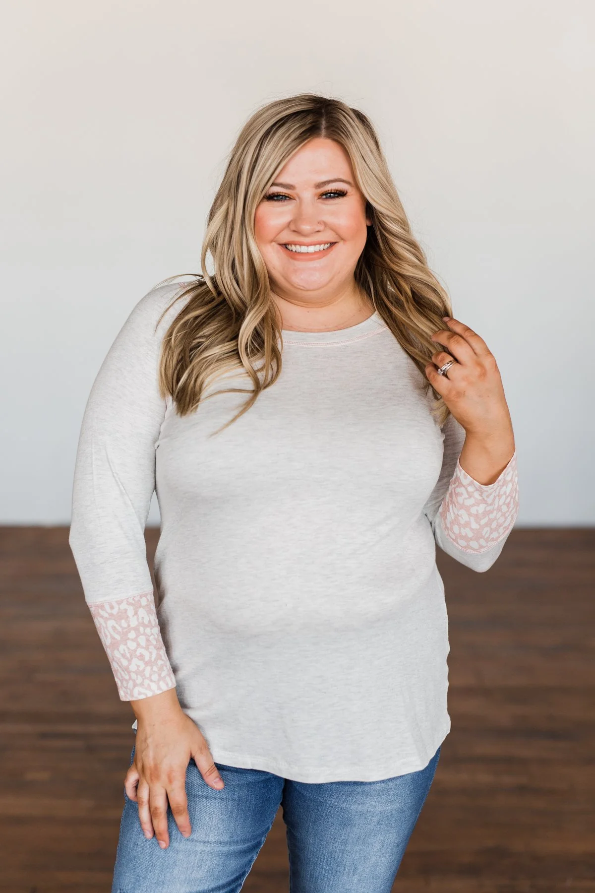 Follow My Feelings 3/4 Sleeve Top- Light Heather Grey & Blush - Image 3