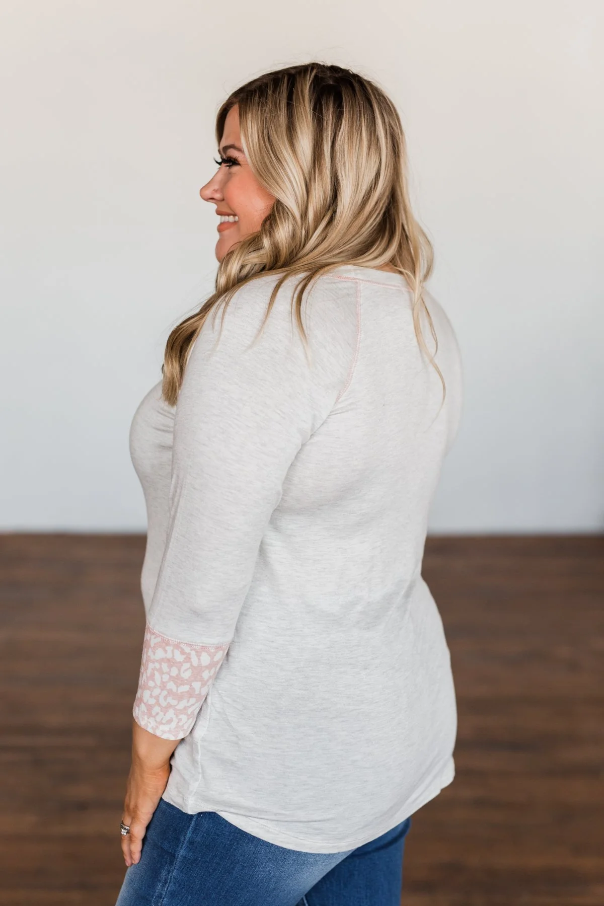 Follow My Feelings 3/4 Sleeve Top- Light Heather Grey & Blush - Image 7