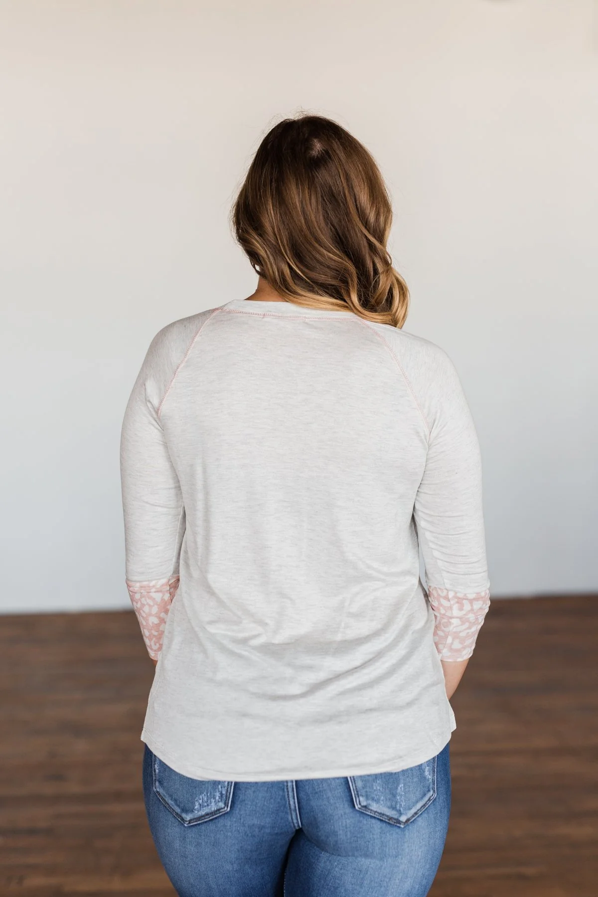 Follow My Feelings 3/4 Sleeve Top- Light Heather Grey & Blush - Image 8