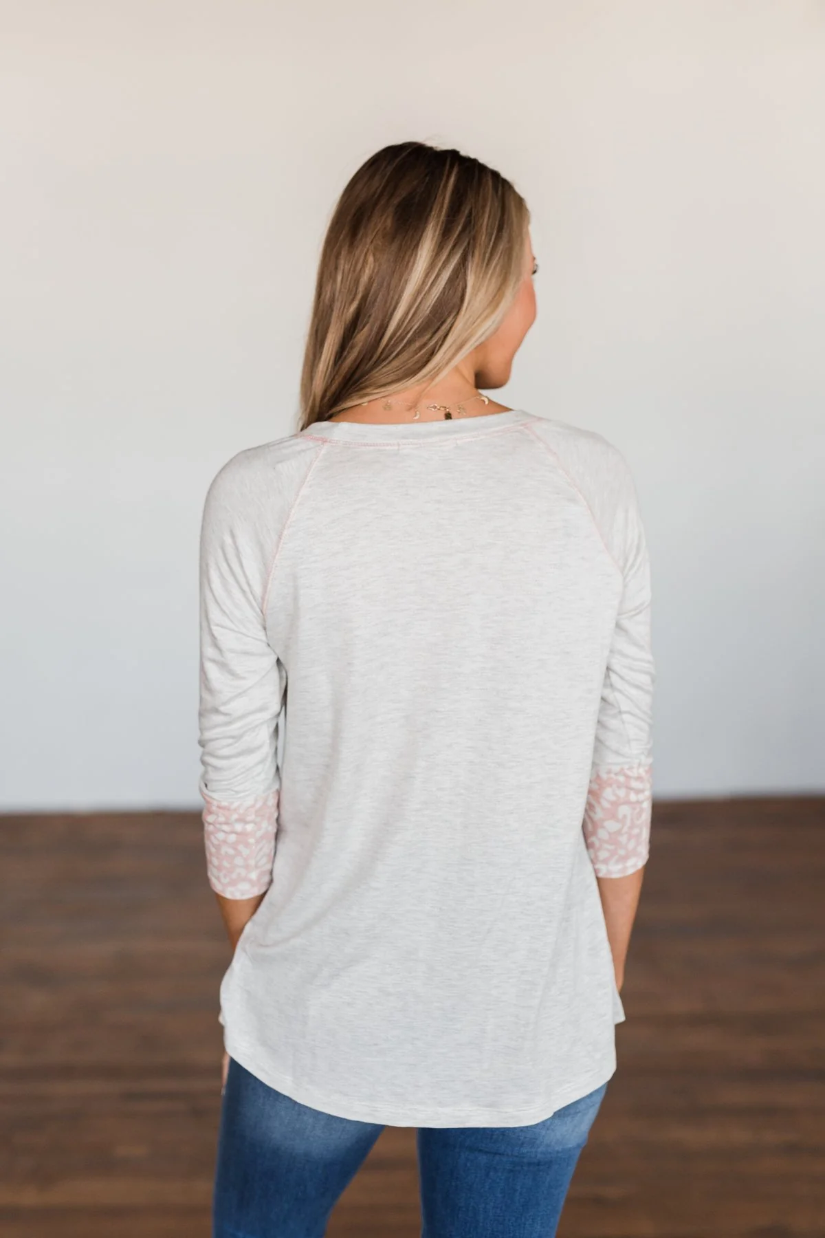 Follow My Feelings 3/4 Sleeve Top- Light Heather Grey & Blush - Image 9