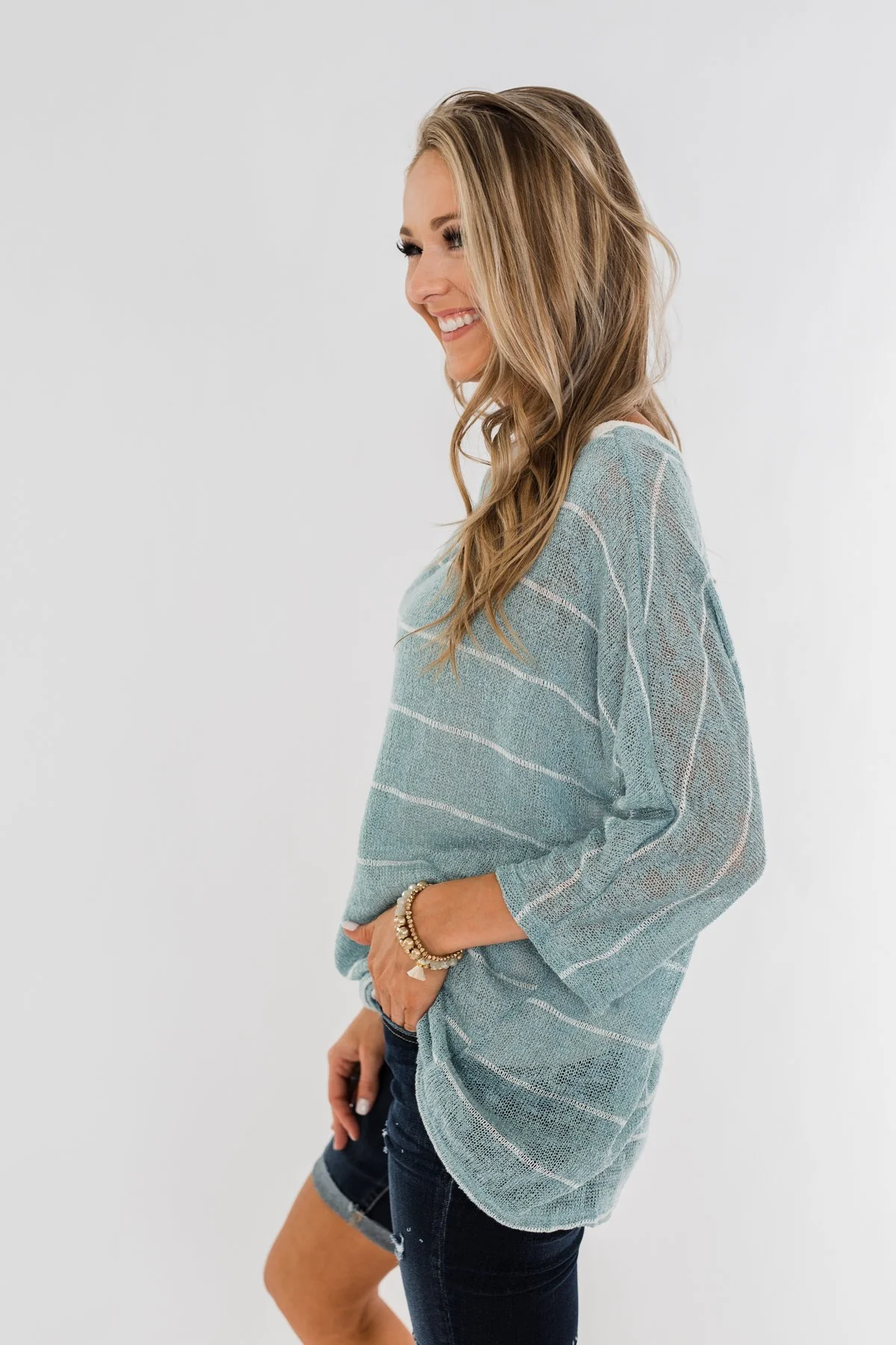 Follow My Lead Striped Knit Top- Slate Blue - Image 10