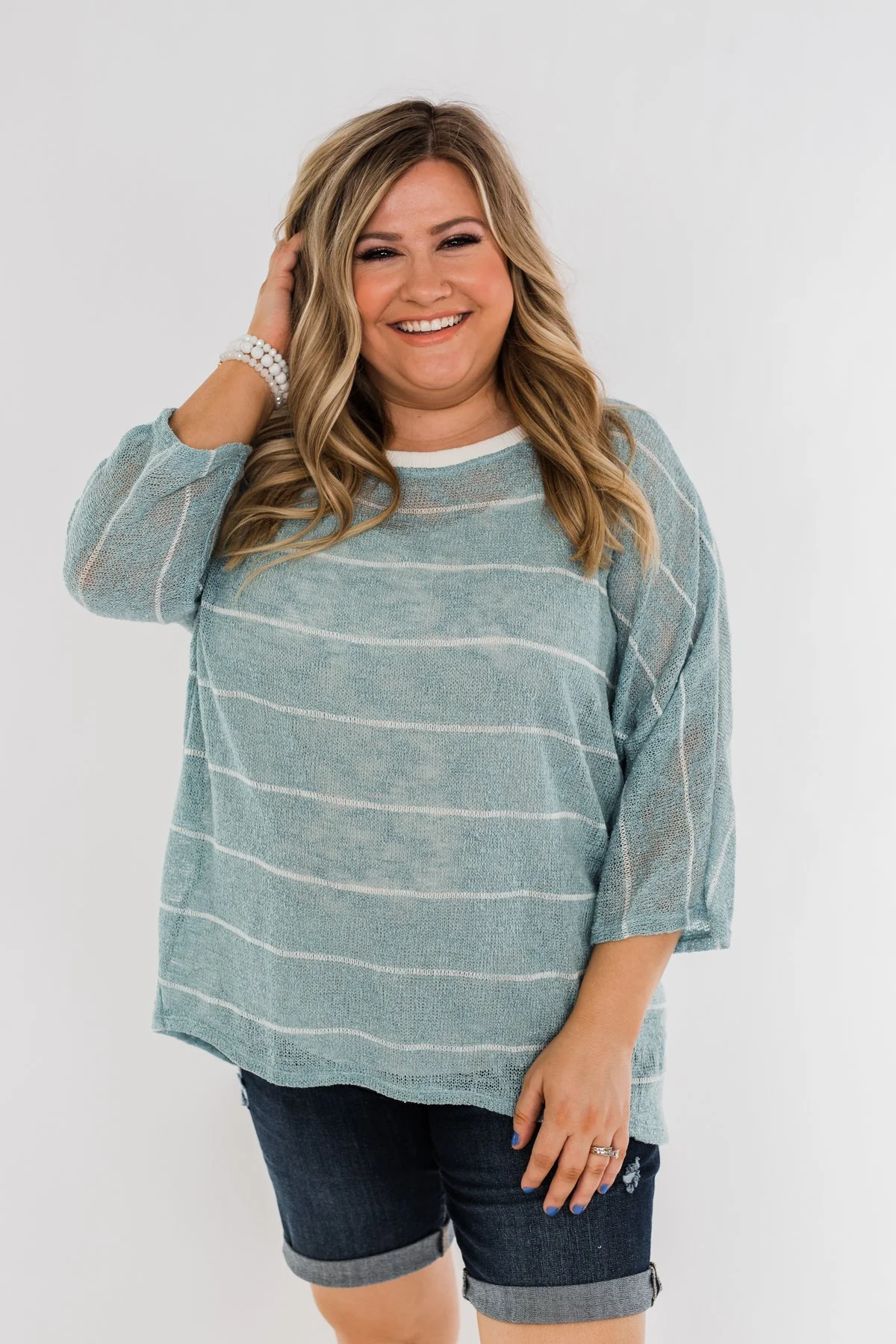 Follow My Lead Striped Knit Top- Slate Blue - Image 5