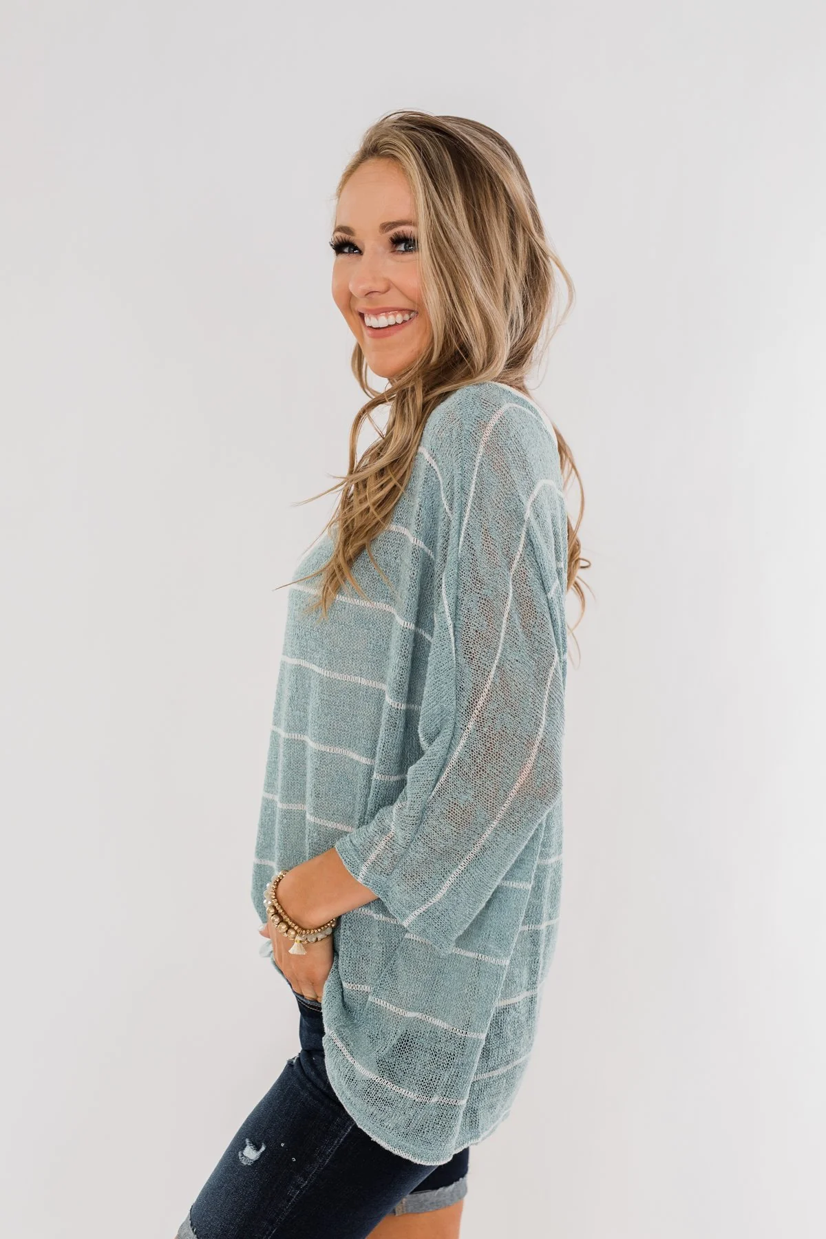 Follow My Lead Striped Knit Top- Slate Blue - Image 8